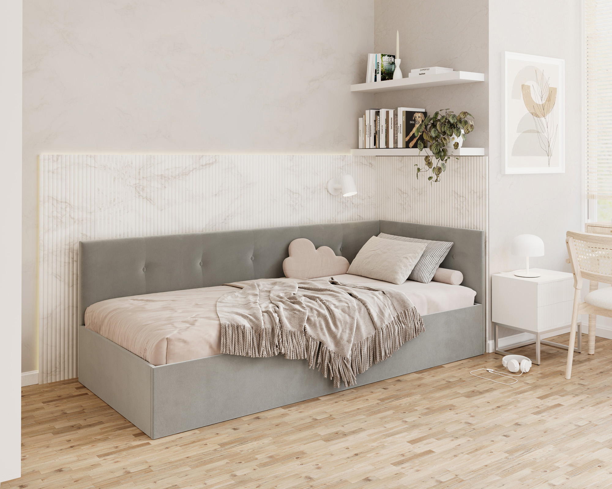 Postel EDDY 2 pro děti a mládež šedá TRINITY 90x200 kovový zdvižný rošt