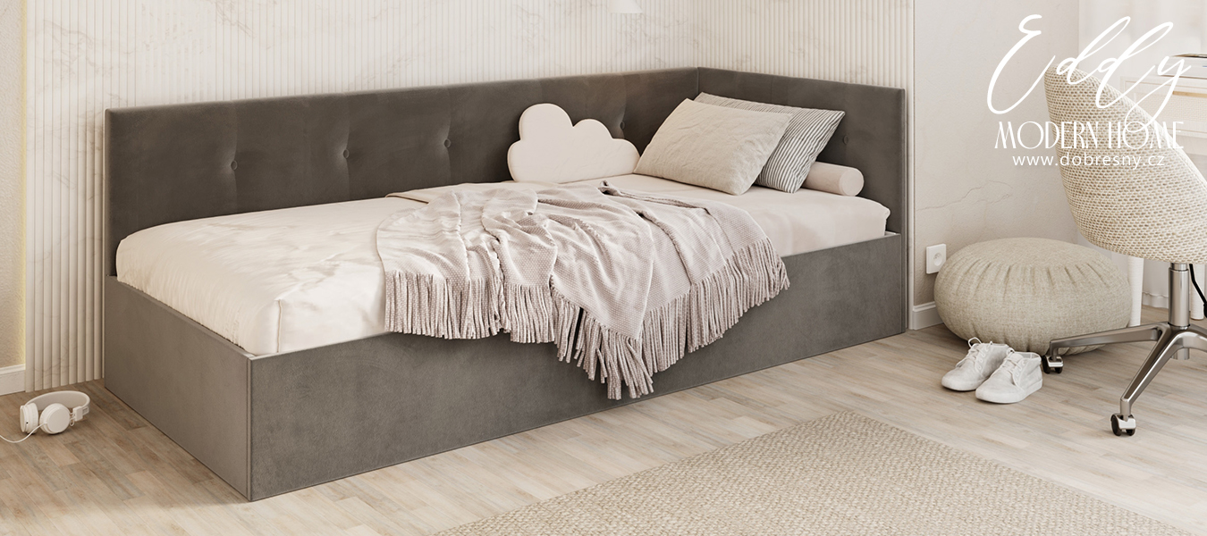 Postel EDDY 2 pro děti a mládež grafitová TRINITY 90x200 kovový zdvižný rošt