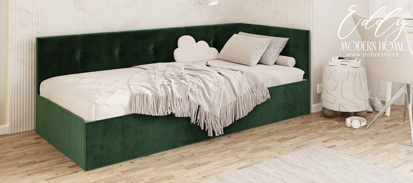 Postel EDDY 2 pro děti a mládež zelená TRINITY 90x200 kovový zdvižný rošt
