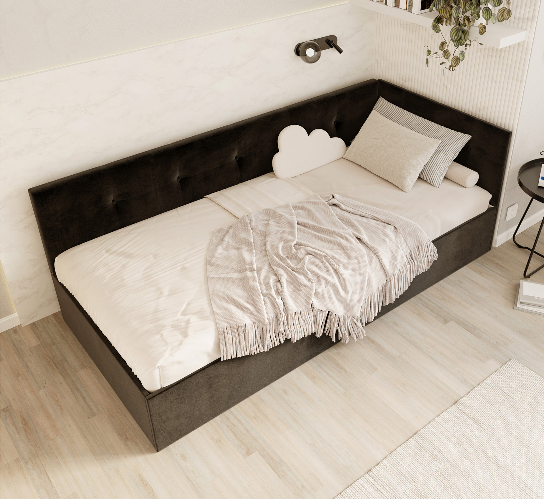 Postel EDDY 2 pro děti a mládež černá TRINITY 90x200 kovový zdvižný rošt