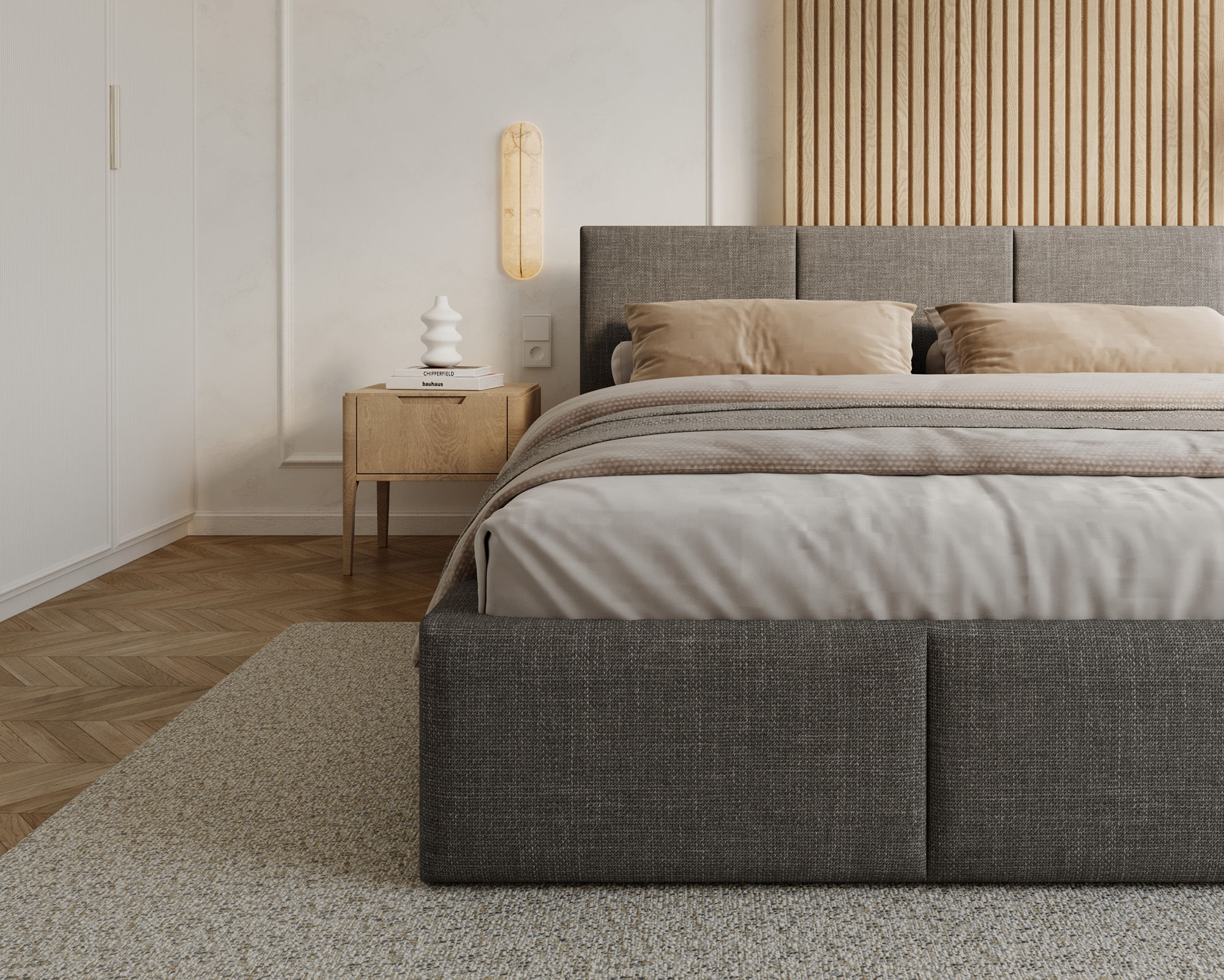 Čalouněná postel FRESIA 120x200cm Grafit Ottawa s úložným prostorem kovový rošt