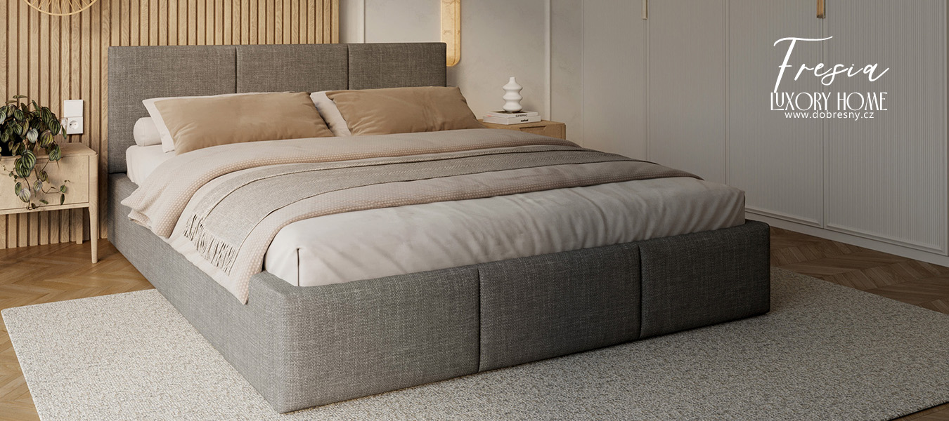 Čalouněná postel FRESIA 160x200cm Grafit Ottawa s úložným prostorem kovový rošt
