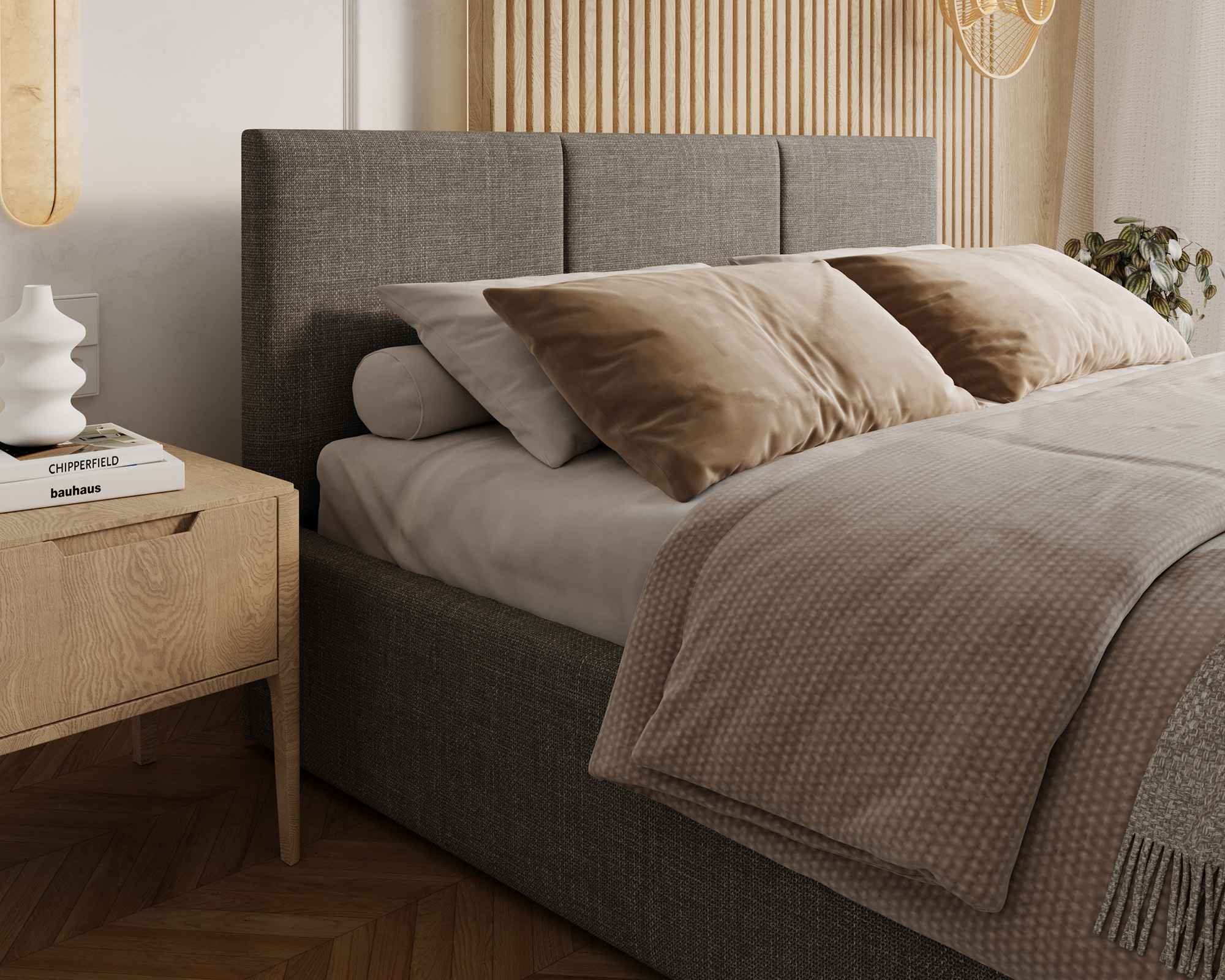 Čalouněná postel FRESIA 160x200cm Grafit Ottawa s úložným prostorem kovový rošt