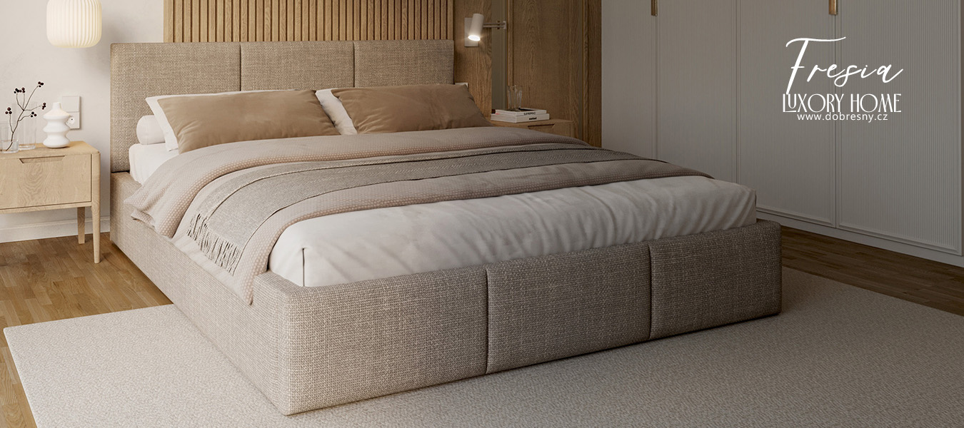 Čalouněná postel FRESIA 90x200cm Béžová Ottawa s úložným prostorem kovový rošt