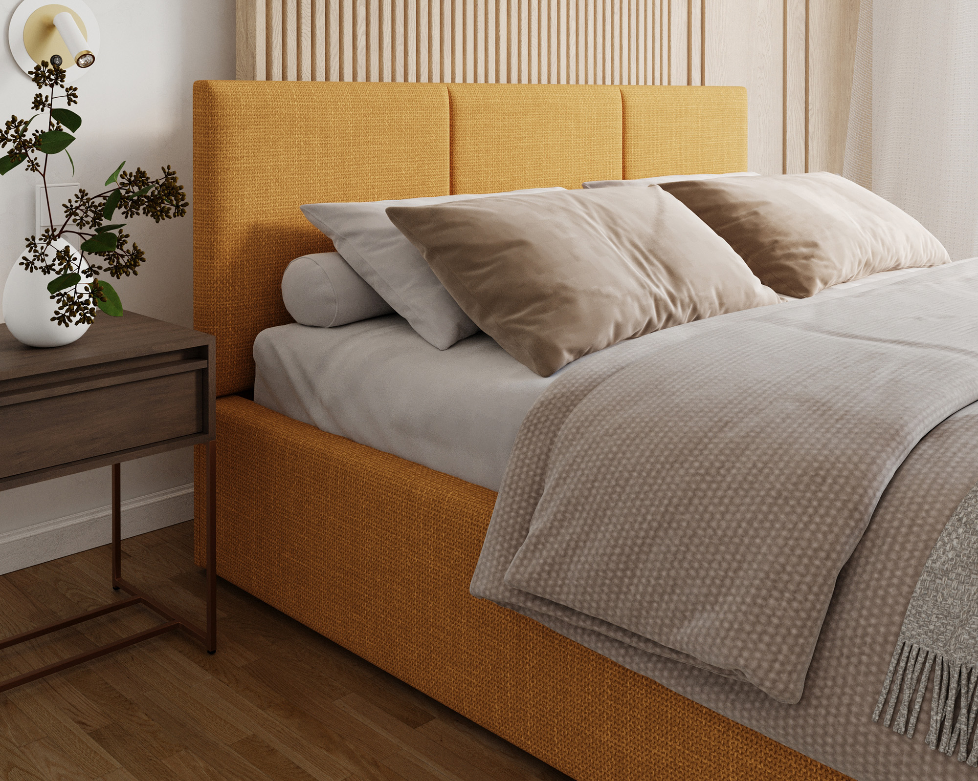 Čalouněná postel FRESIA 90x200cm Žlutá Ottawa s úložným prostorem kovový rošt