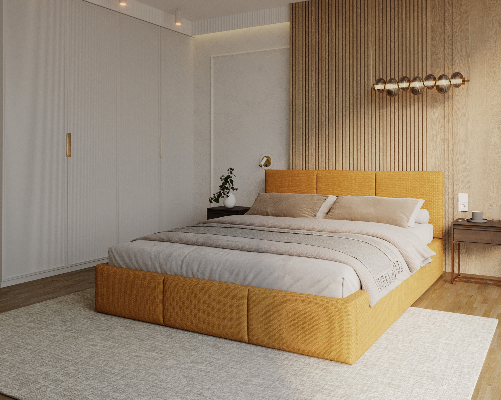 Čalouněná postel FRESIA 160x200cm Žlutá Ottawa s úložným prostorem kovový rošt