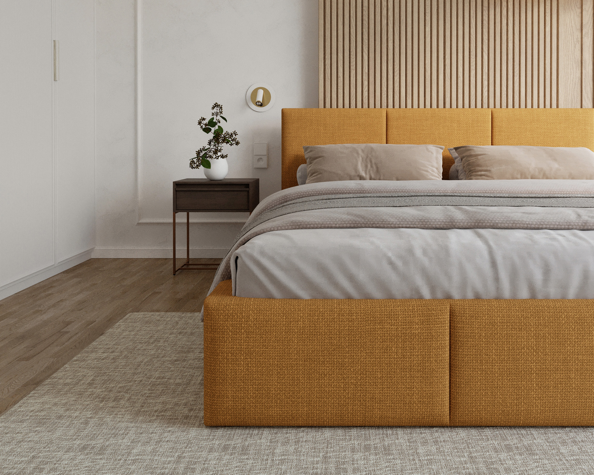 Čalouněná postel FRESIA 180x200cm Žlutá Ottawa s úložným prostorem kovový rošt