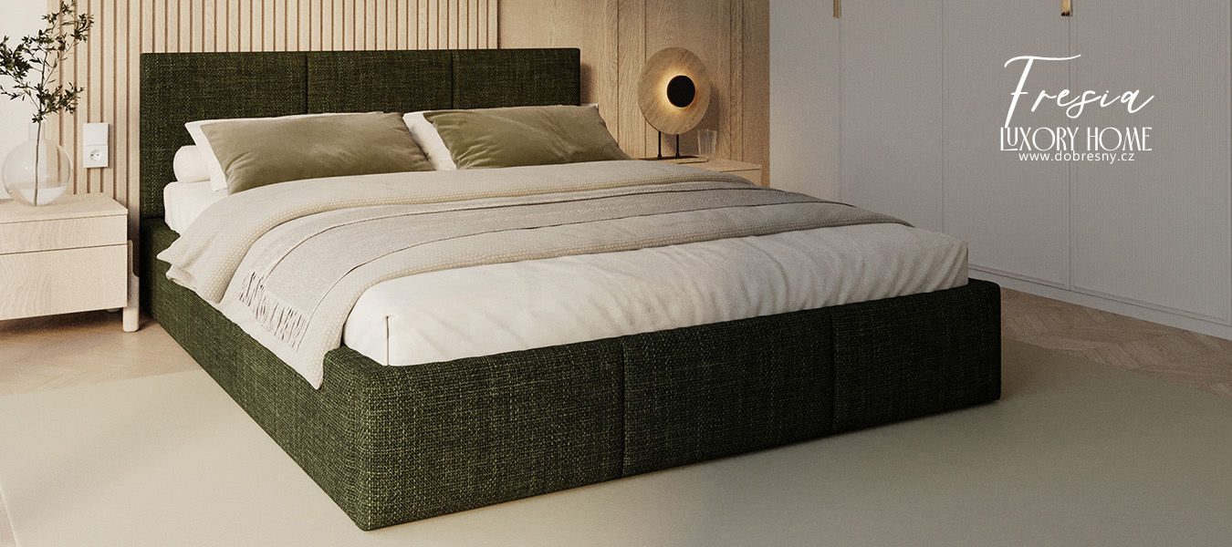 Čalouněná postel FRESIA 120x200cm Olivová Ottawa s úložným prostorem kovový rošt
