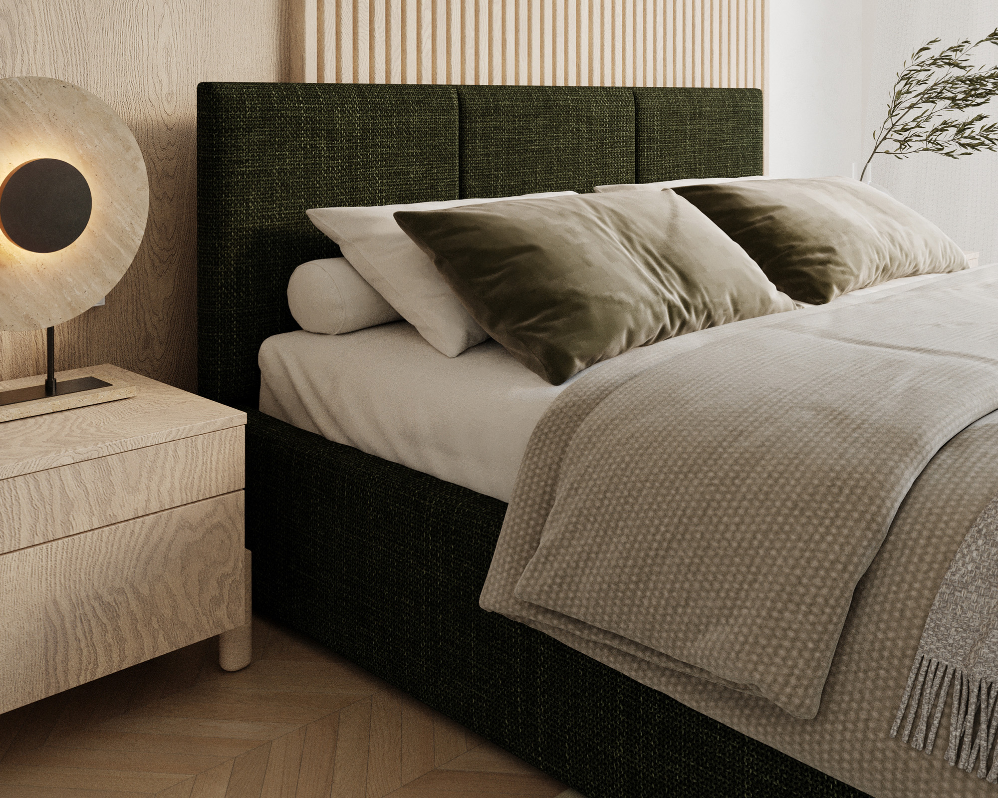 Čalouněná postel FRESIA 180x200cm Olivová Ottawa s úložným prostorem kovový rošt