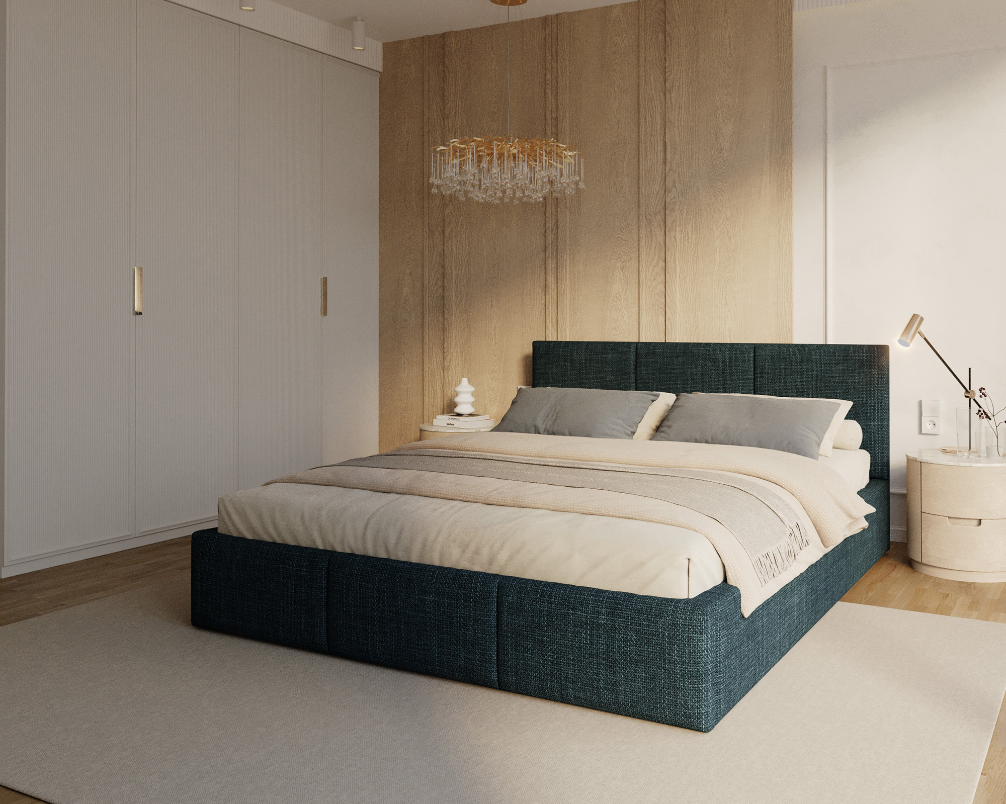 Čalouněná postel FRESIA 90x200cm Tmavě modrá Ottawa s úložným prostorem kovový rošt