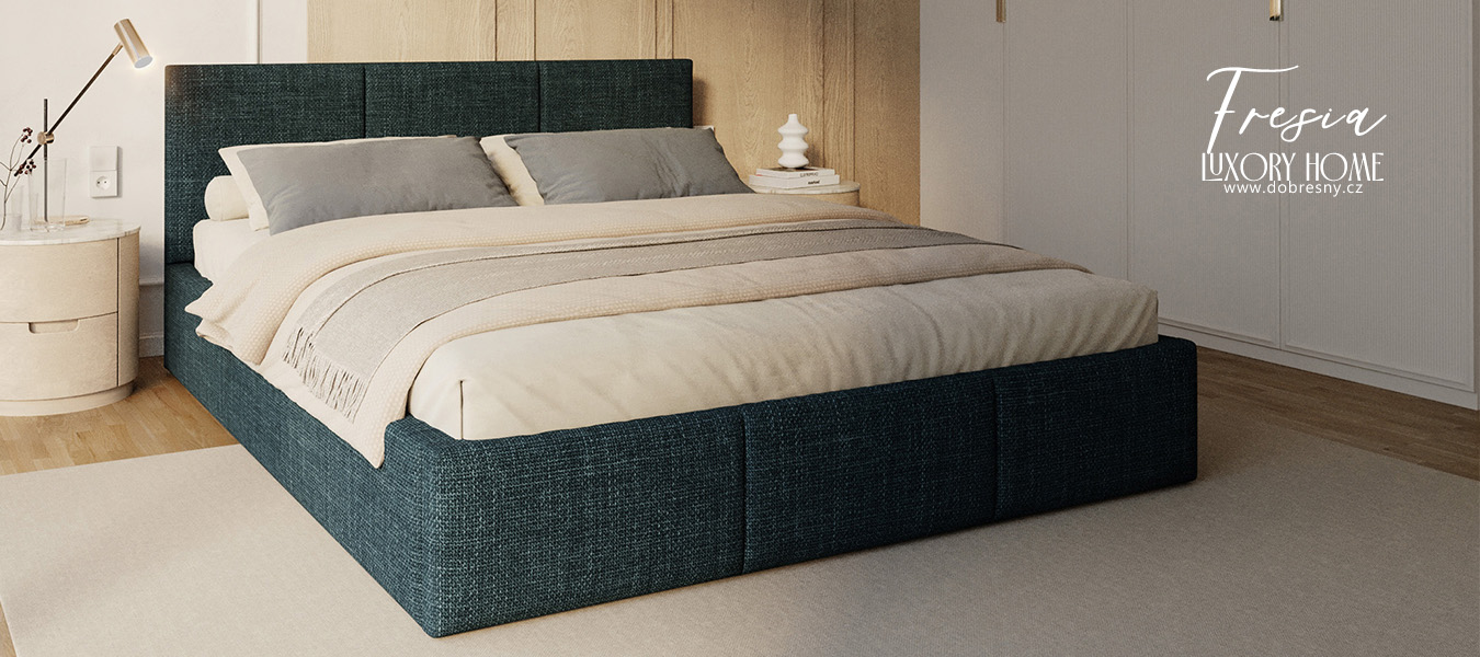 Čalouněná postel FRESIA 180x200cm Tmavě modrá Ottawa s úložným prostorem kovový rošt