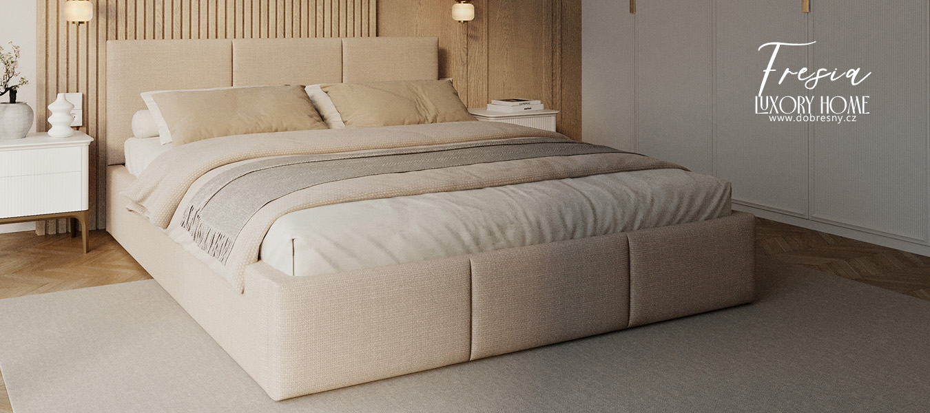 Čalouněná postel FRESIA 90x200cm Krémová Ottawa s úložným prostorem kovový rošt