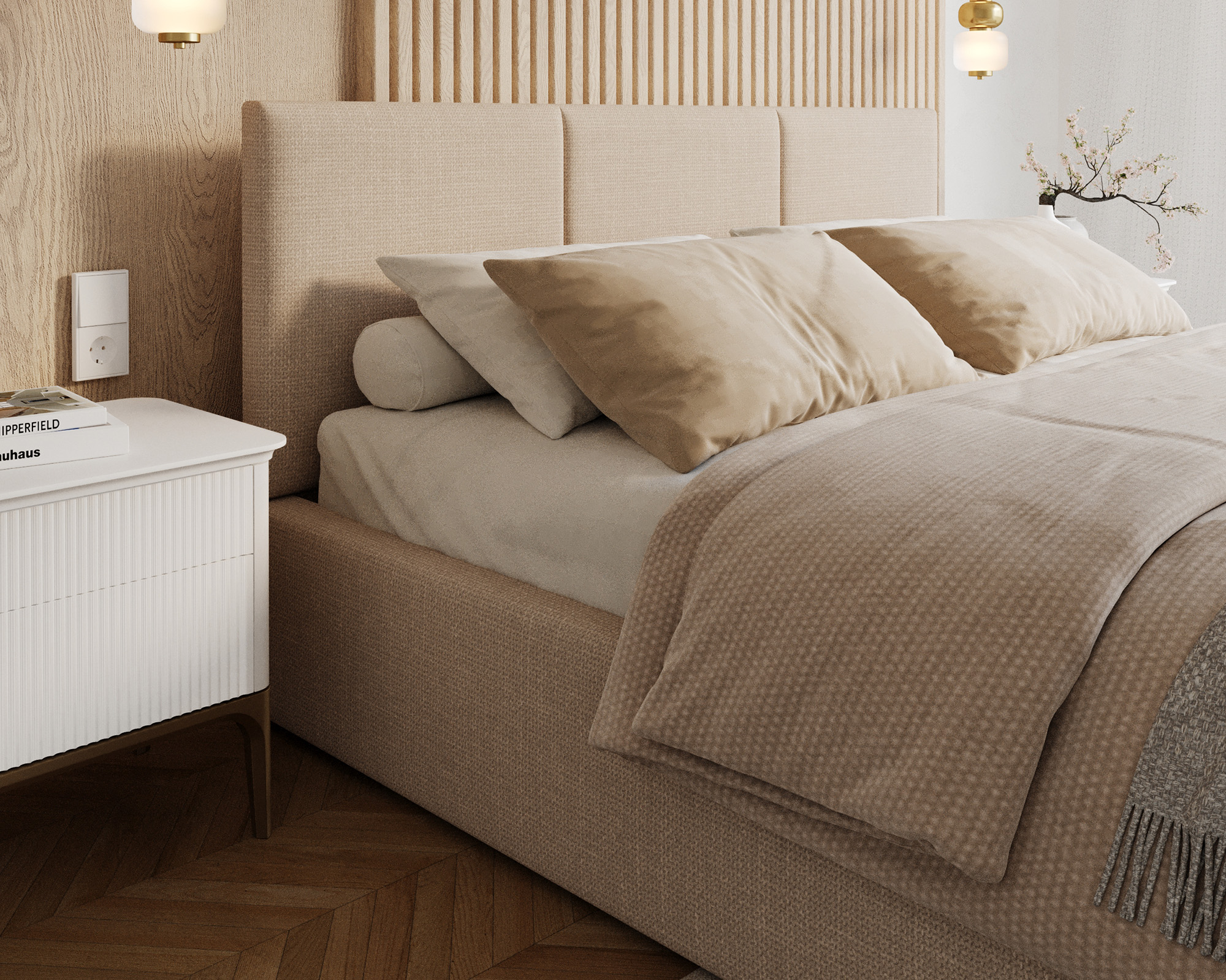 Čalouněná postel FRESIA 180x200cm Krémová Ottawa s úložným prostorem kovový rošt