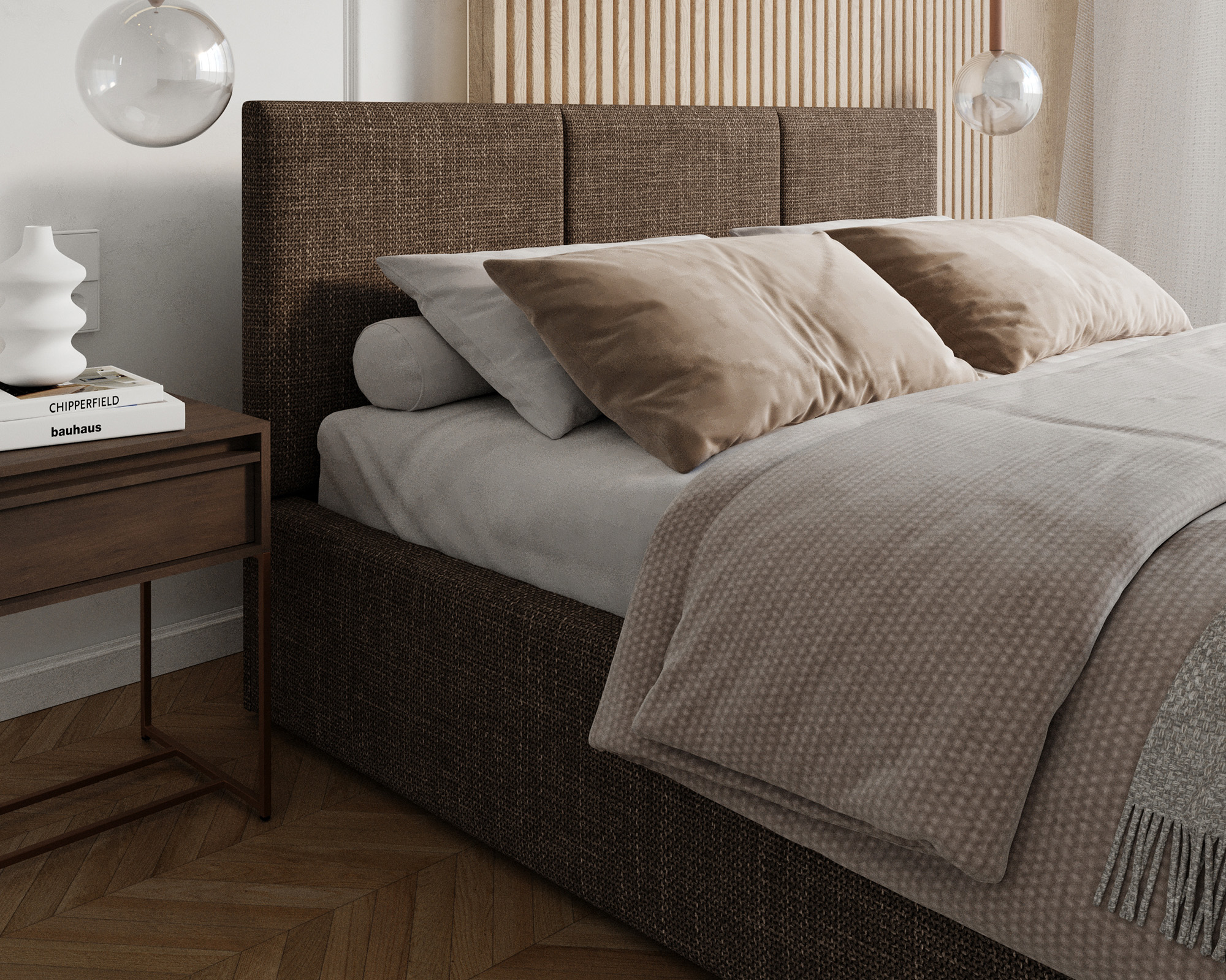 Čalouněná postel FRESIA 90x200cm Hnědá Ottawa s úložným prostorem kovový rošt