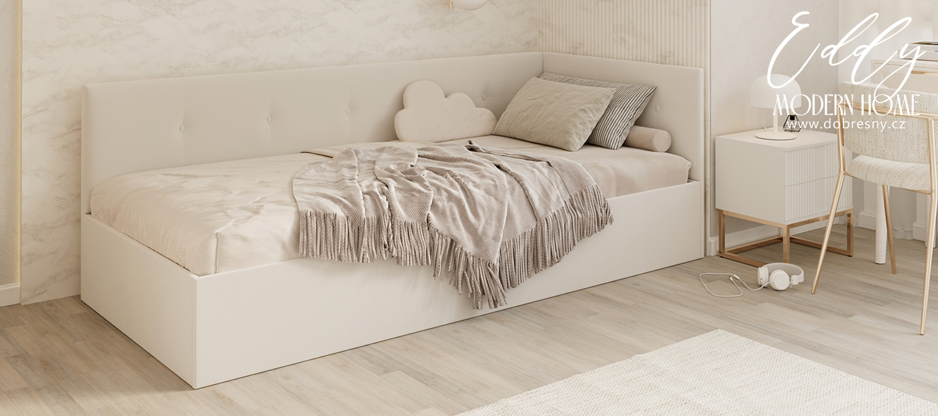 Postel EDDY 2 pro děti a mládež bílá TRINITY 100x200 kovový zdvižný rošt