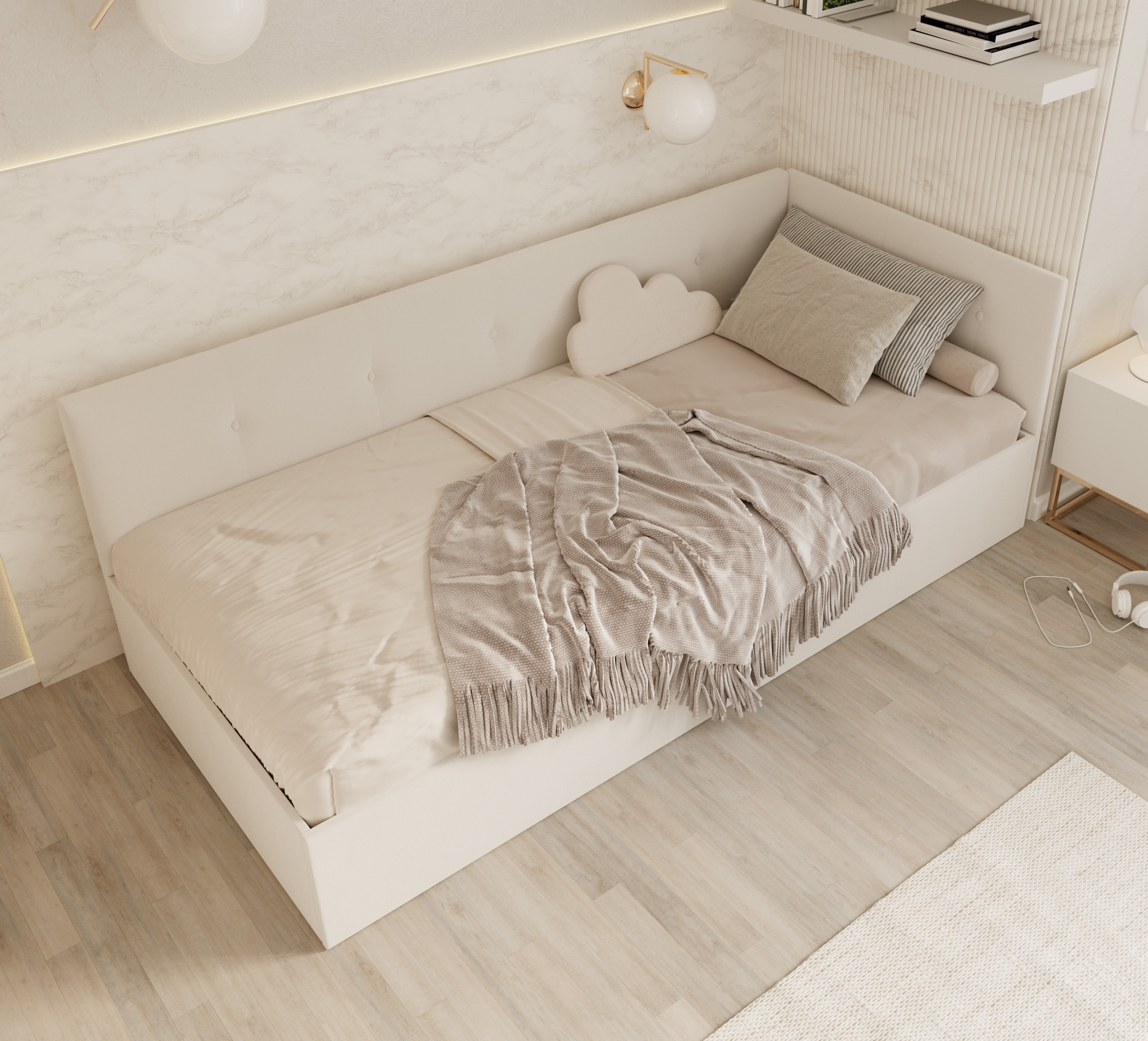 Postel EDDY 2 pro děti a mládež bílá TRINITY 100x200 kovový zdvižný rošt