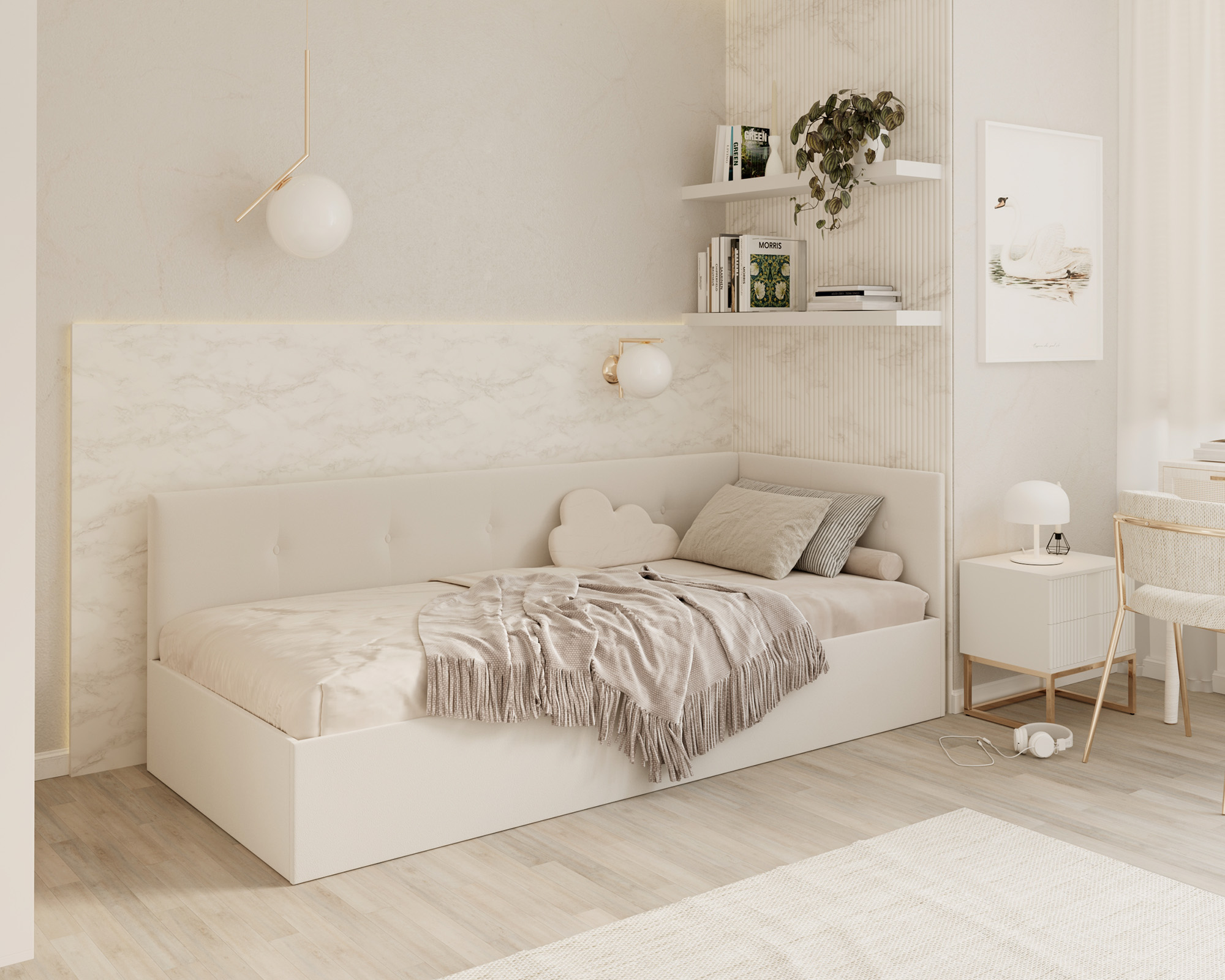 Postel EDDY 2 pro děti a mládež bílá TRINITY 100x200 kovový zdvižný rošt