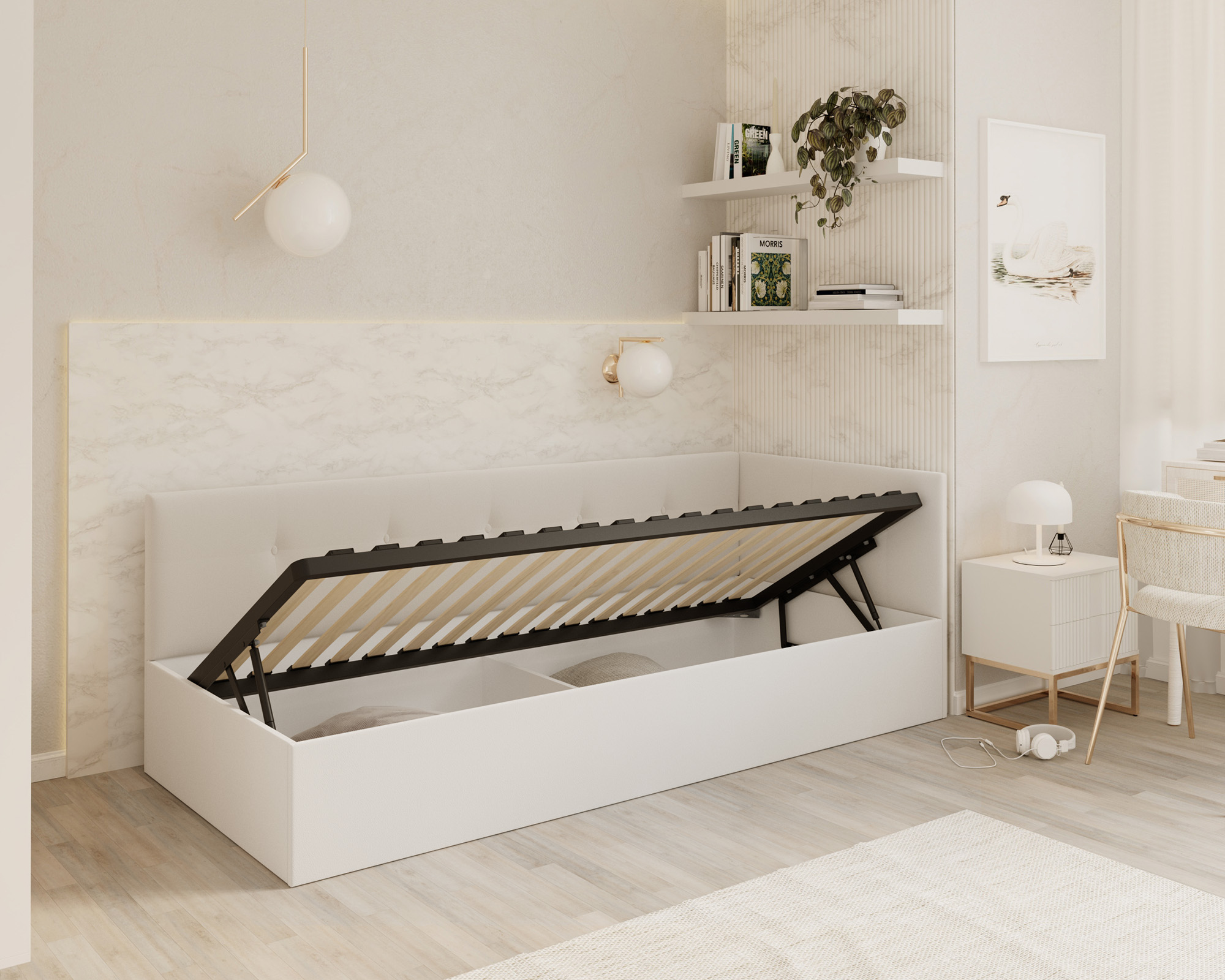 Postel EDDY 2 pro děti a mládež bílá TRINITY 100x200 kovový zdvižný rošt