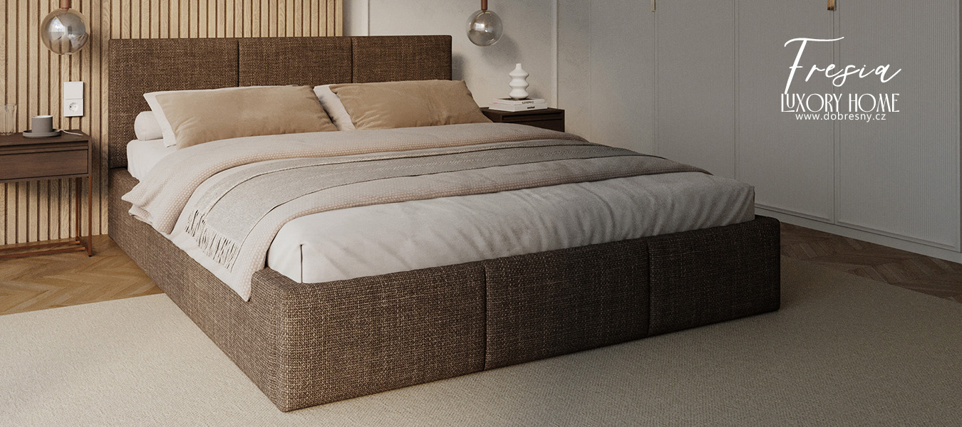 Čalouněná postel FRESIA 120x200cm Hnědá Ottawa s úložným prostorem kovový rošt