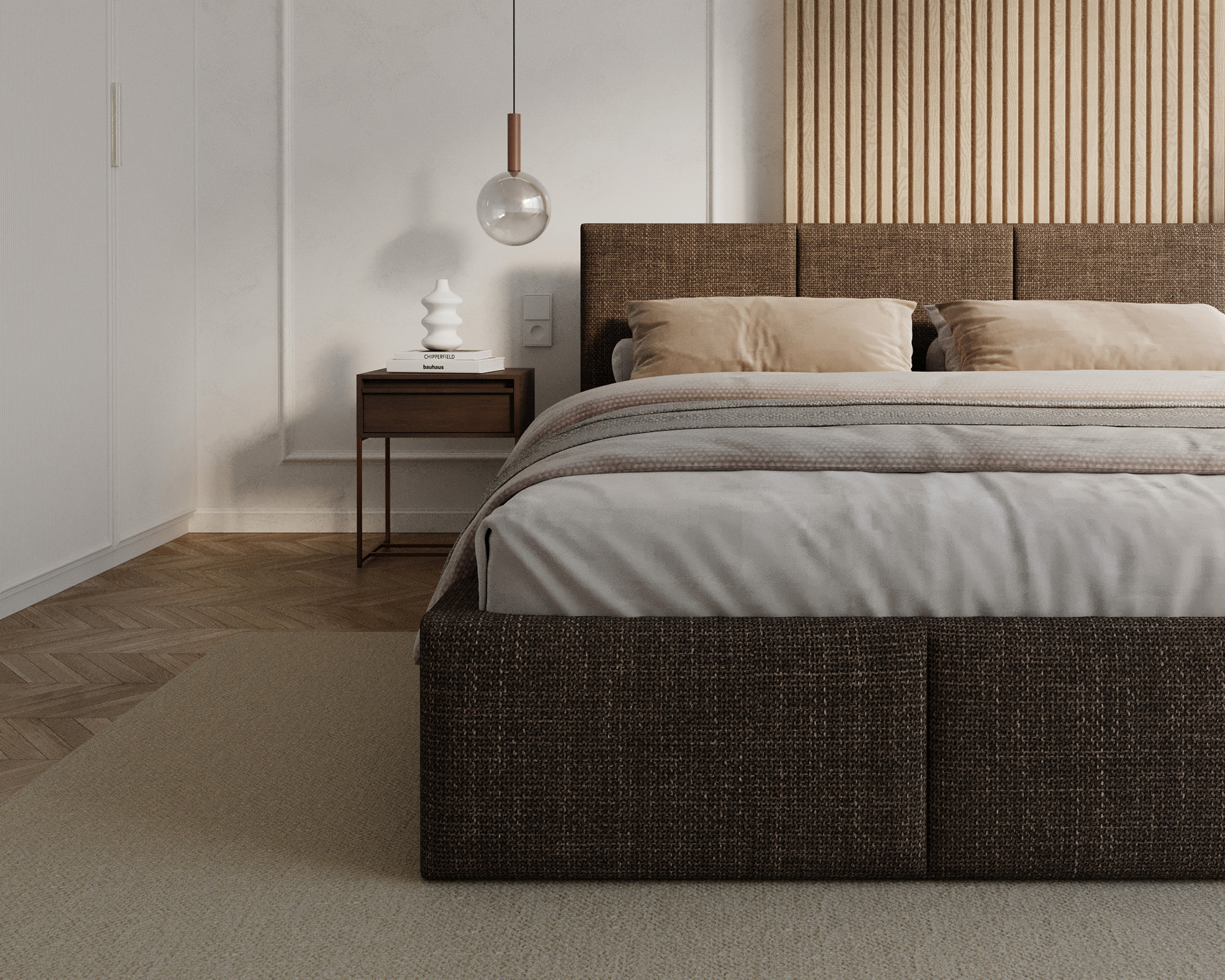 Čalouněná postel FRESIA 140x200cm Hnědá Ottawa s úložným prostorem kovový rošt