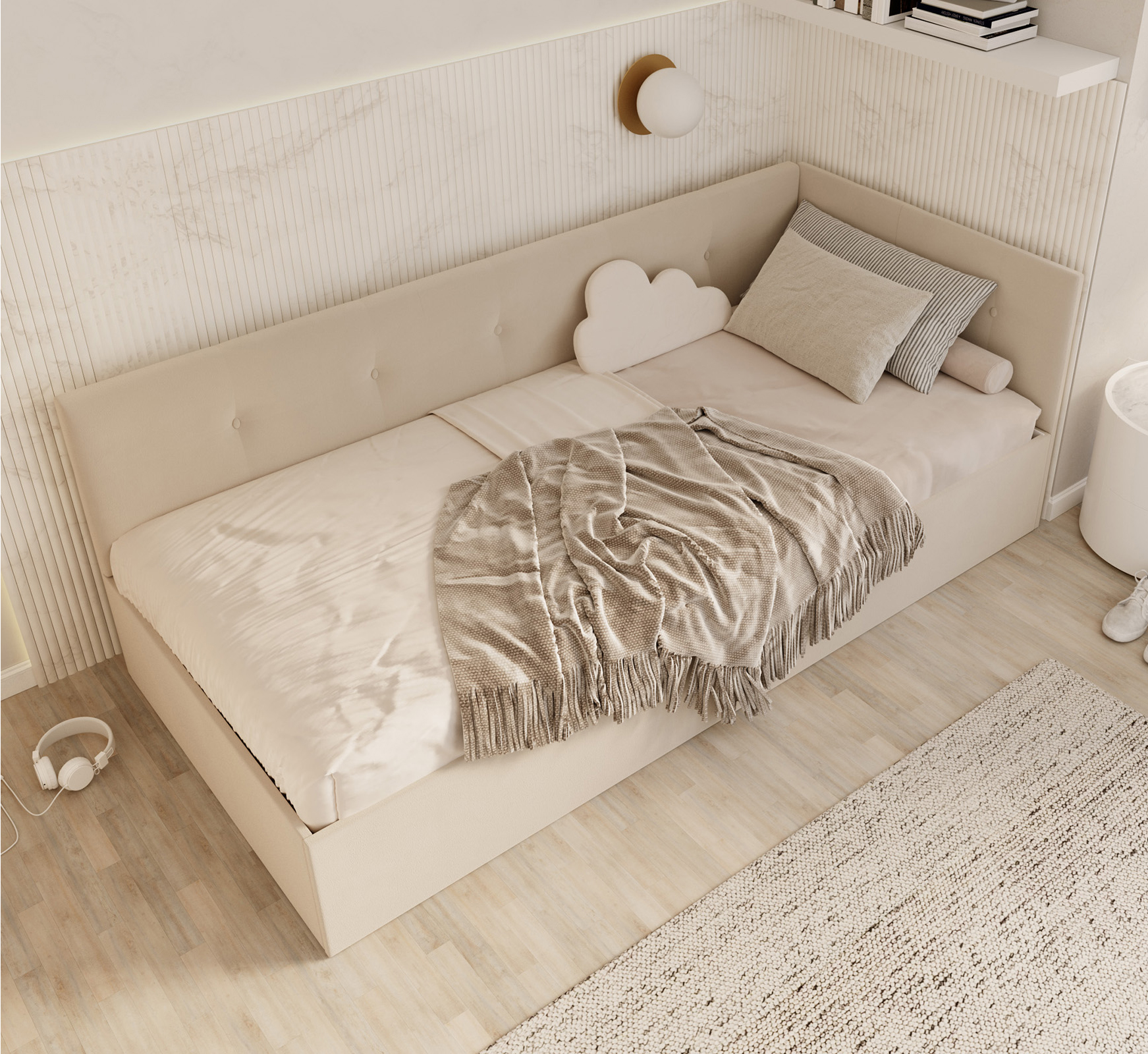 Postel EDDY 2 pro děti a mládež krémová TRINITY 100x200 kovový zdvižný rošt