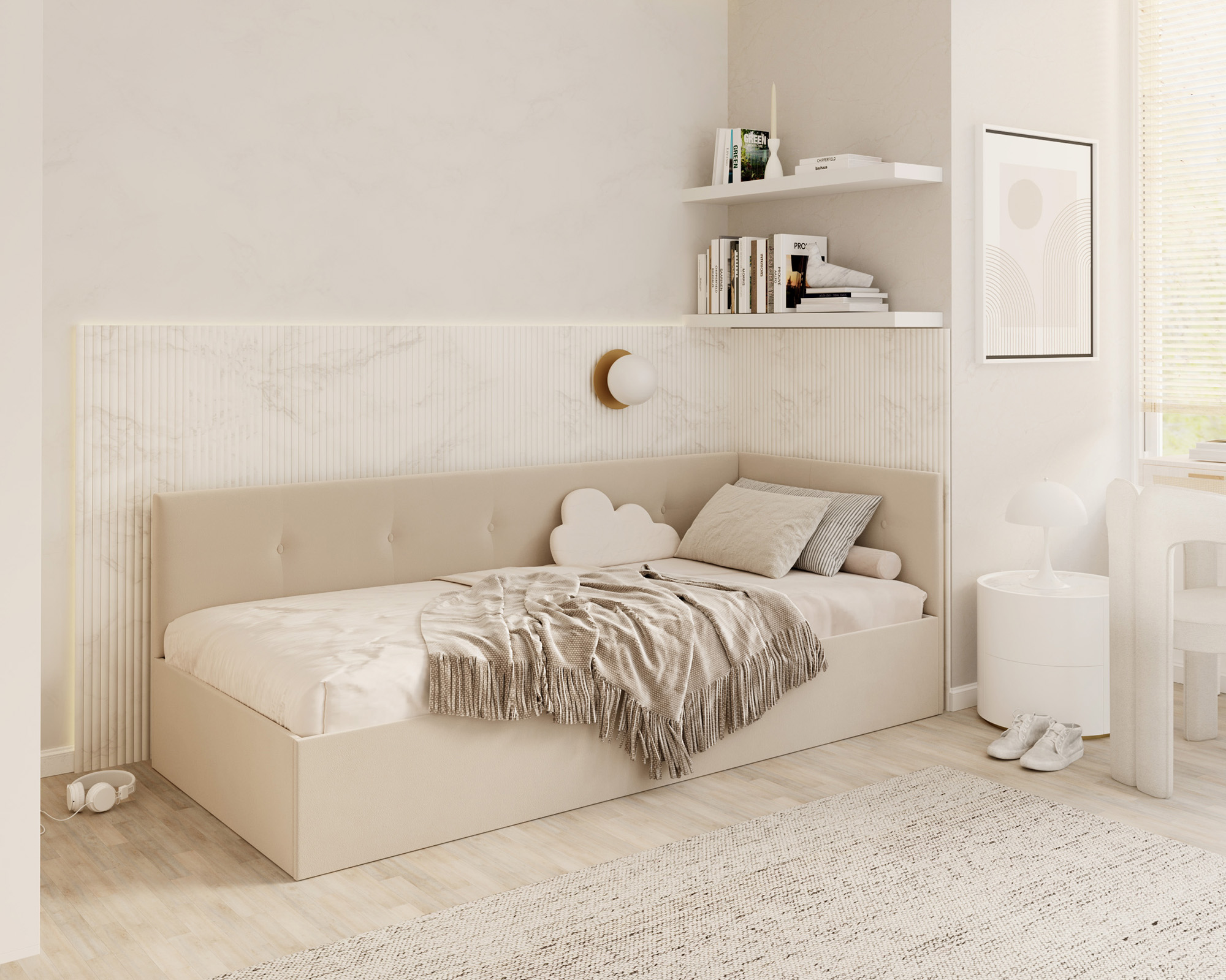 Postel EDDY 2 pro děti a mládež krémová TRINITY 100x200 kovový zdvižný rošt