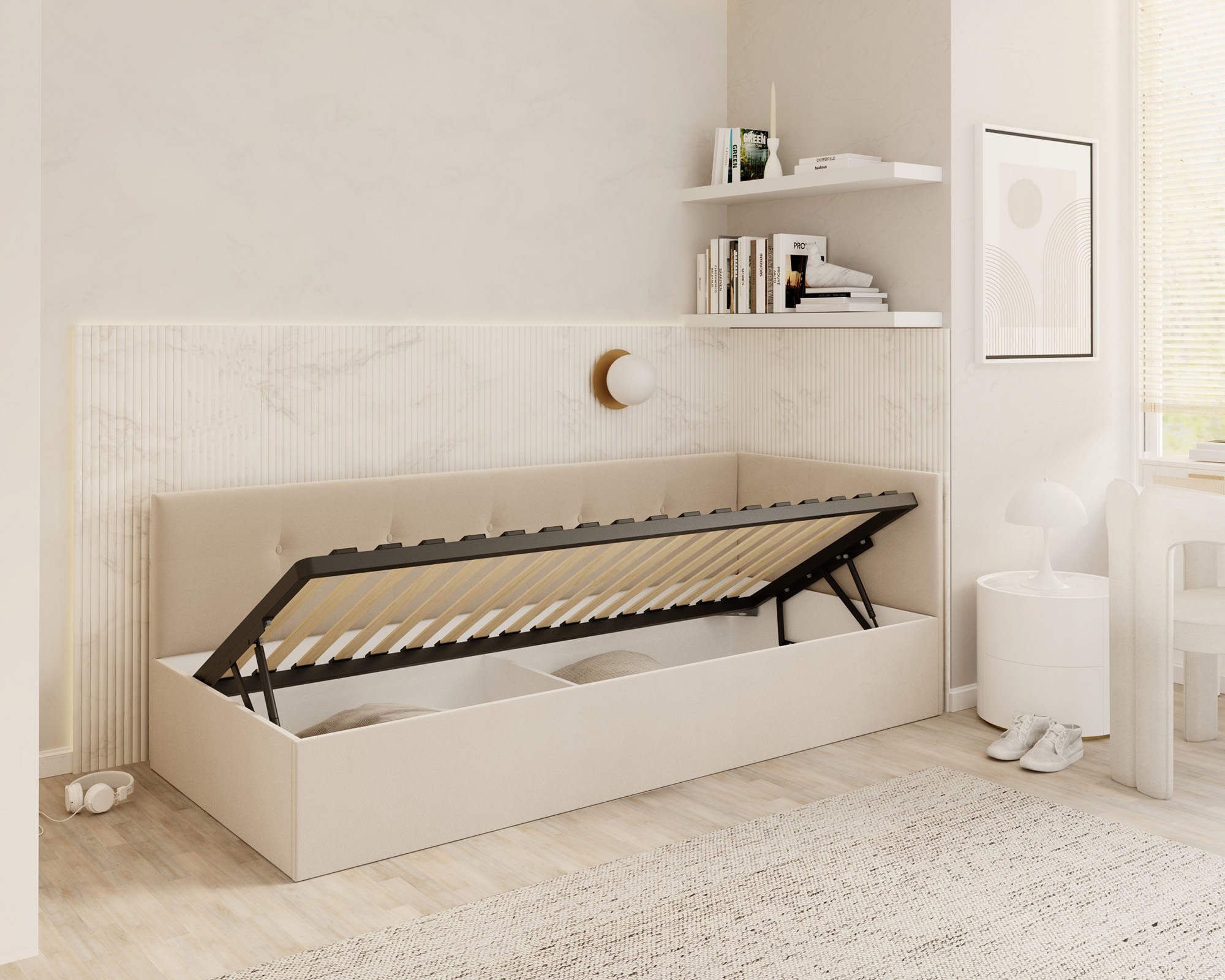 Postel EDDY 2 pro děti a mládež krémová TRINITY 100x200 kovový zdvižný rošt