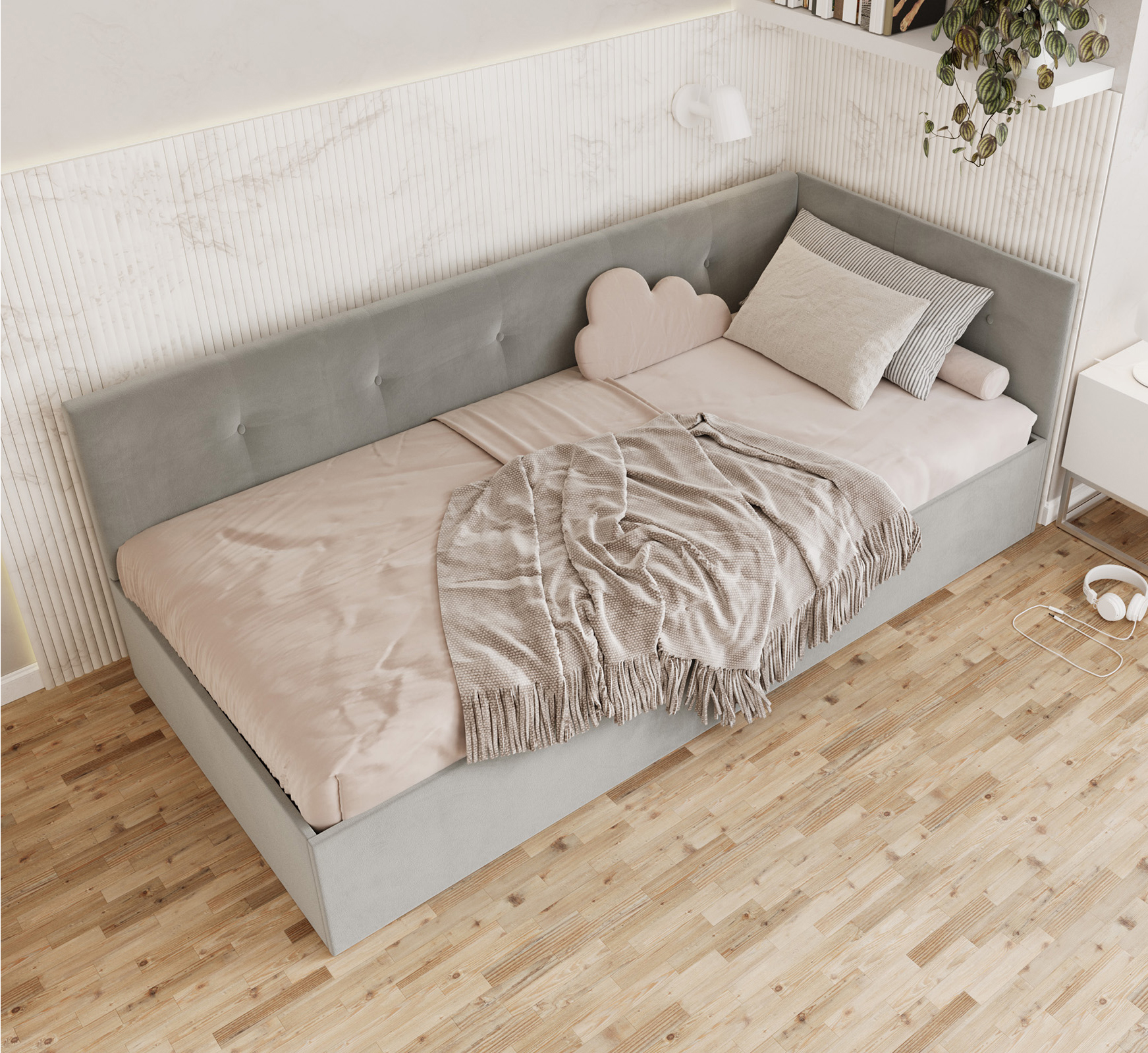 Postel EDDY 2 pro děti a mládež šedá TRINITY 100x200 kovový zdvižný rošt