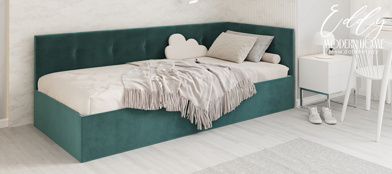 Postel EDDY 2 pro děti a mládež tyrkysová TRINITY 100x200 kovový zdvižný rošt
