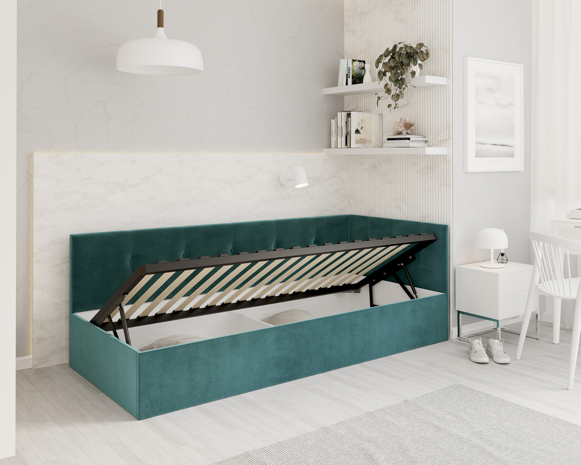 Postel EDDY 2 pro děti a mládež tyrkysová TRINITY 100x200 kovový zdvižný rošt