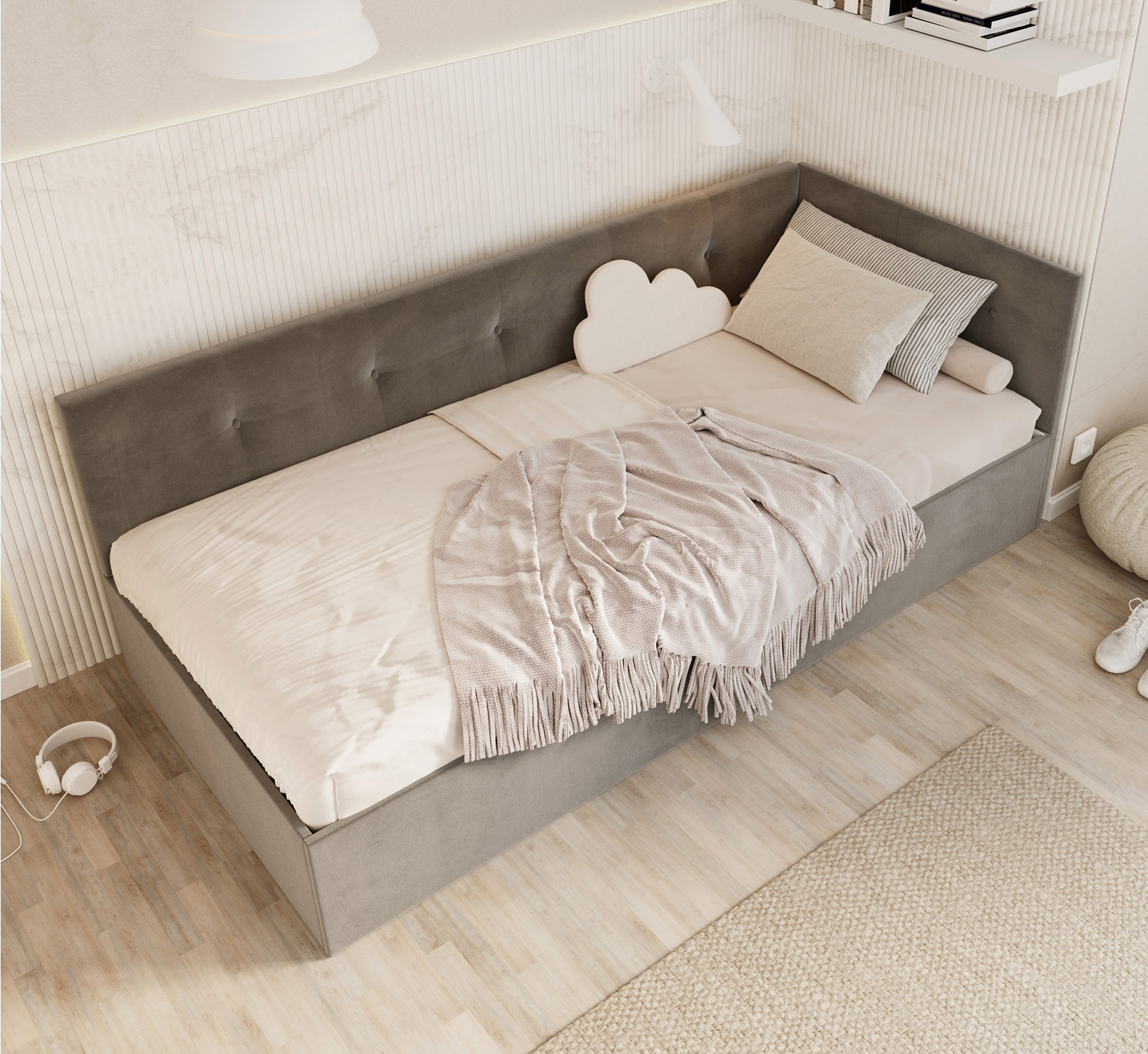 Postel EDDY 2 pro děti a mládež grafitová TRINITY 100x200 kovový zdvižný rošt