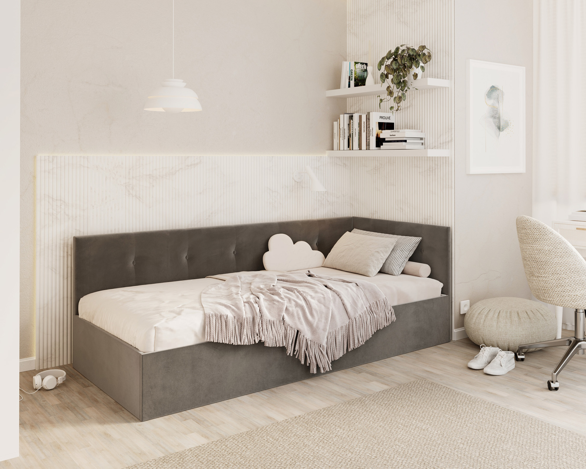 Postel EDDY 2 pro děti a mládež grafitová TRINITY 100x200 kovový zdvižný rošt