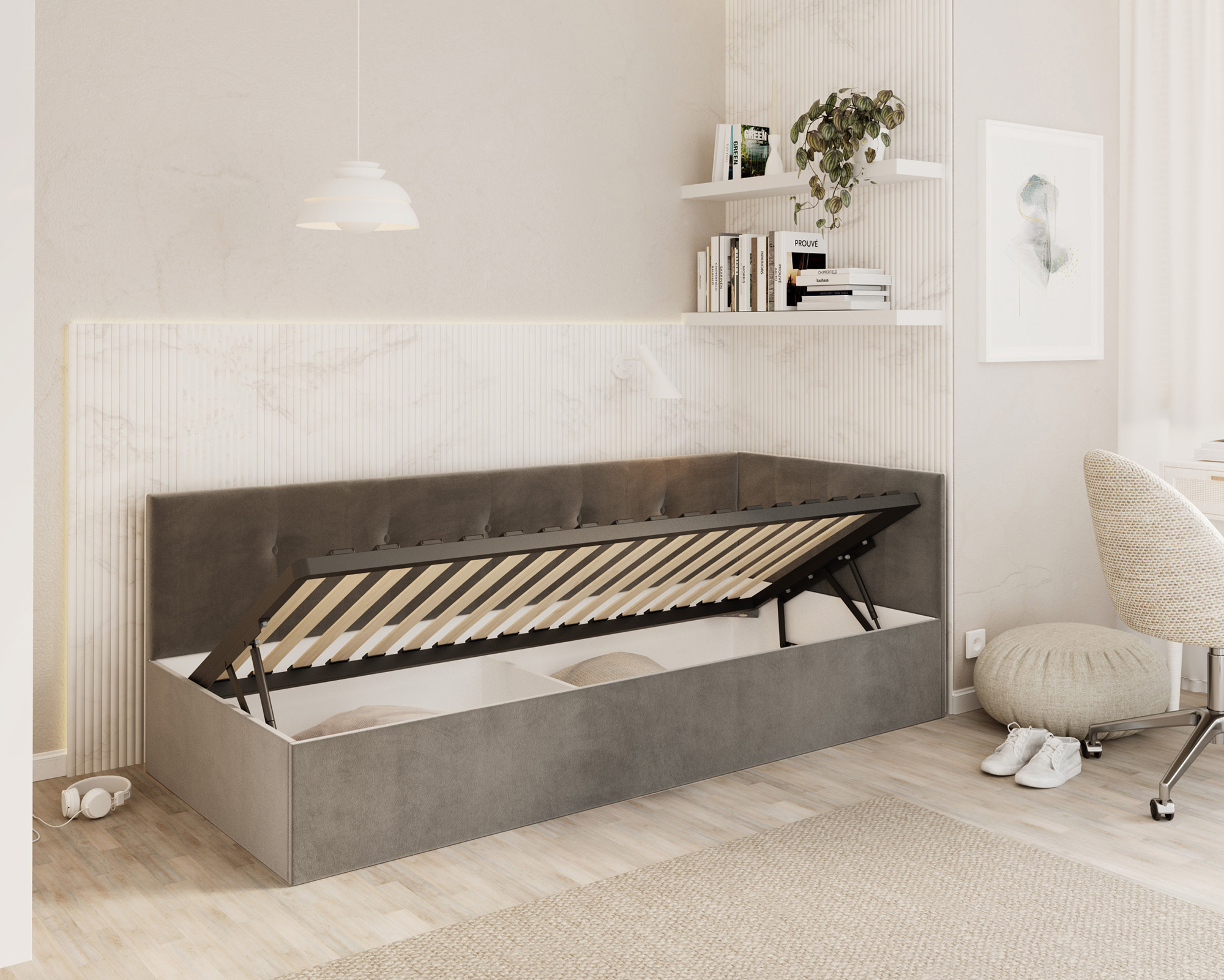 Postel EDDY 2 pro děti a mládež grafitová TRINITY 100x200 kovový zdvižný rošt