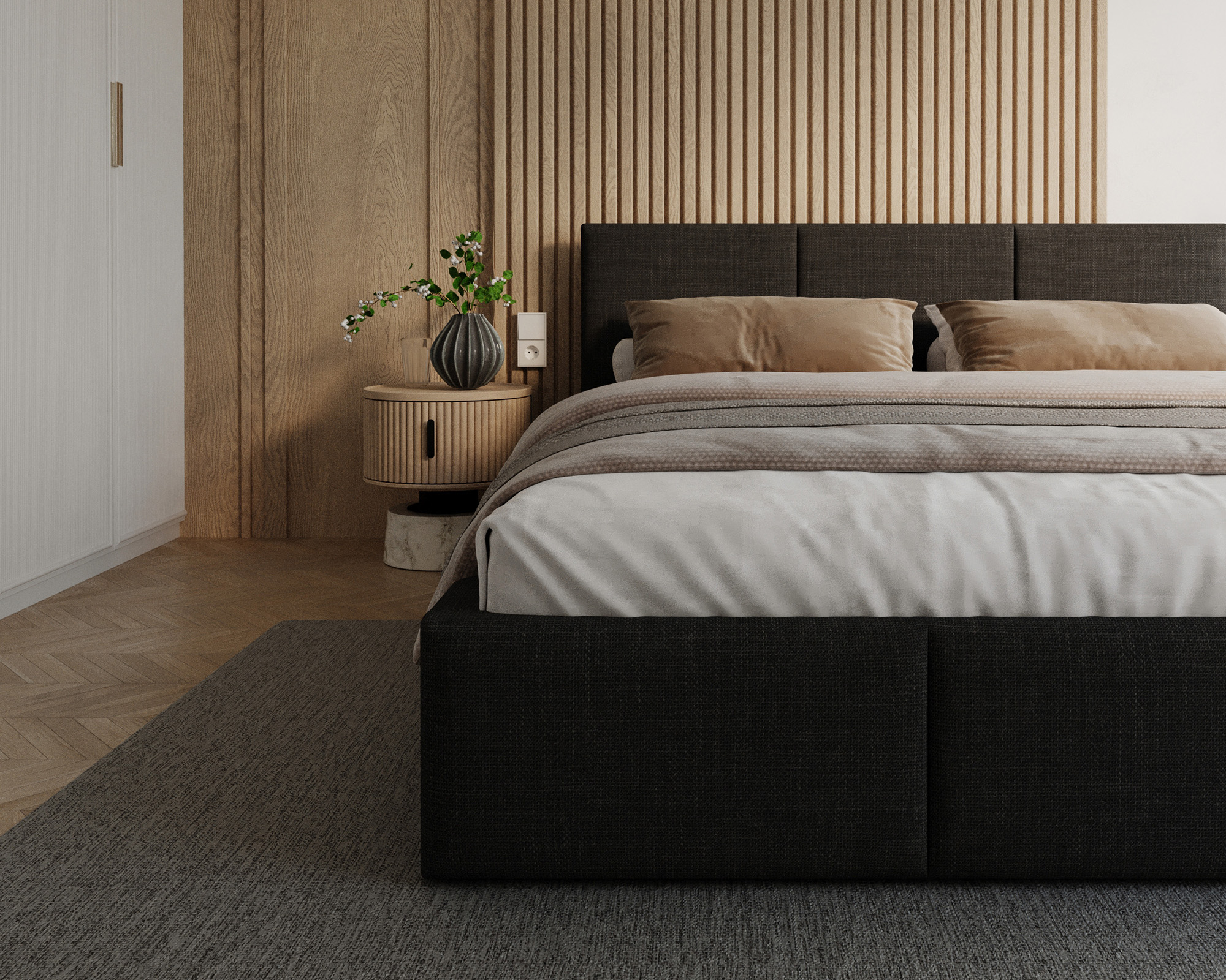 Čalouněná postel FRESIA 120x200cm Černá Ottawa s úložným prostorem kovový rošt