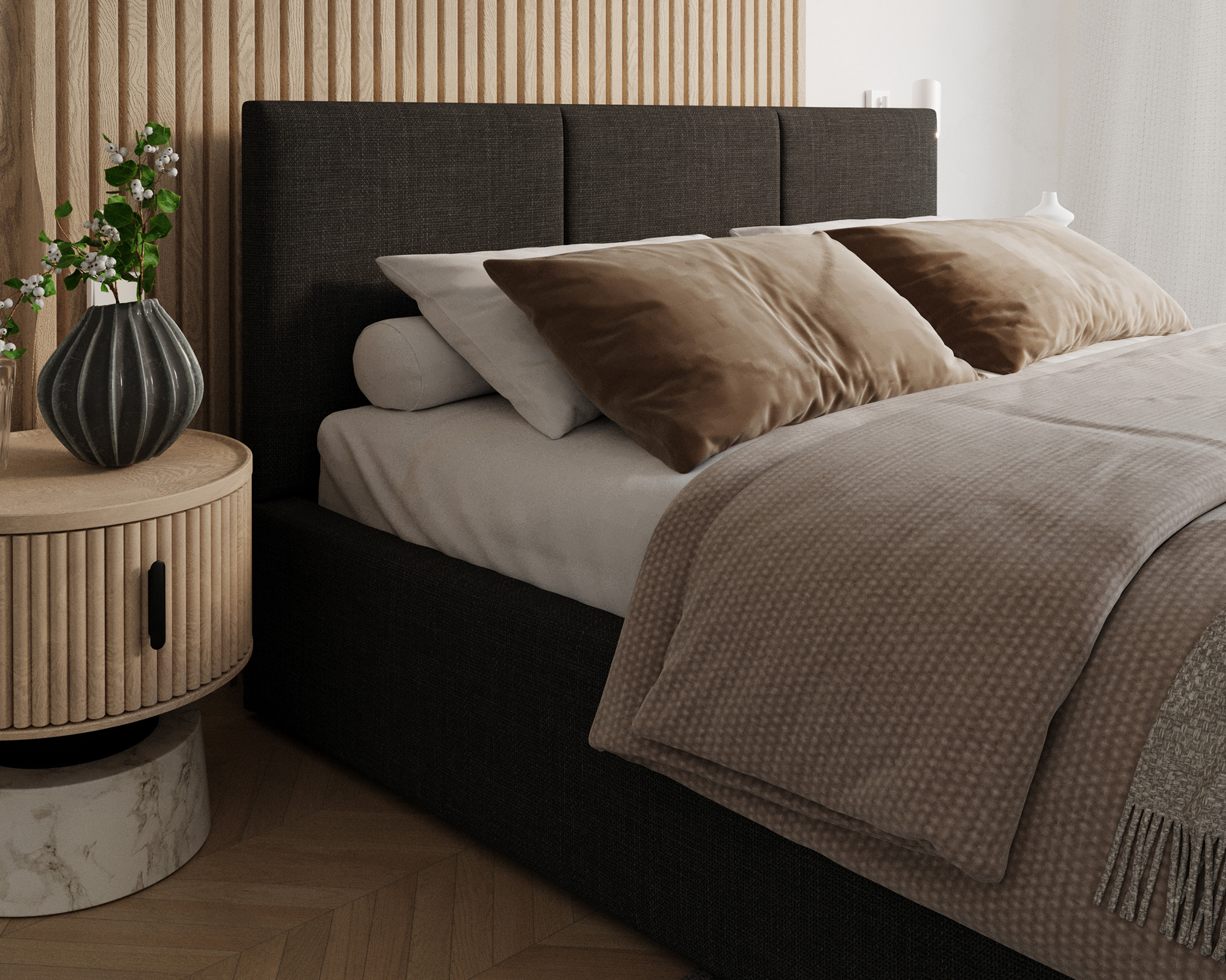 Čalouněná postel FRESIA 140x200cm Černá Ottawa s úložným prostorem kovový rošt