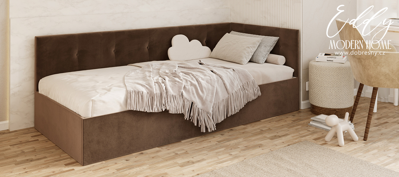 Postel EDDY 2 pro děti a mládež hnědá TRINITY 100x200 kovový zdvižný rošt