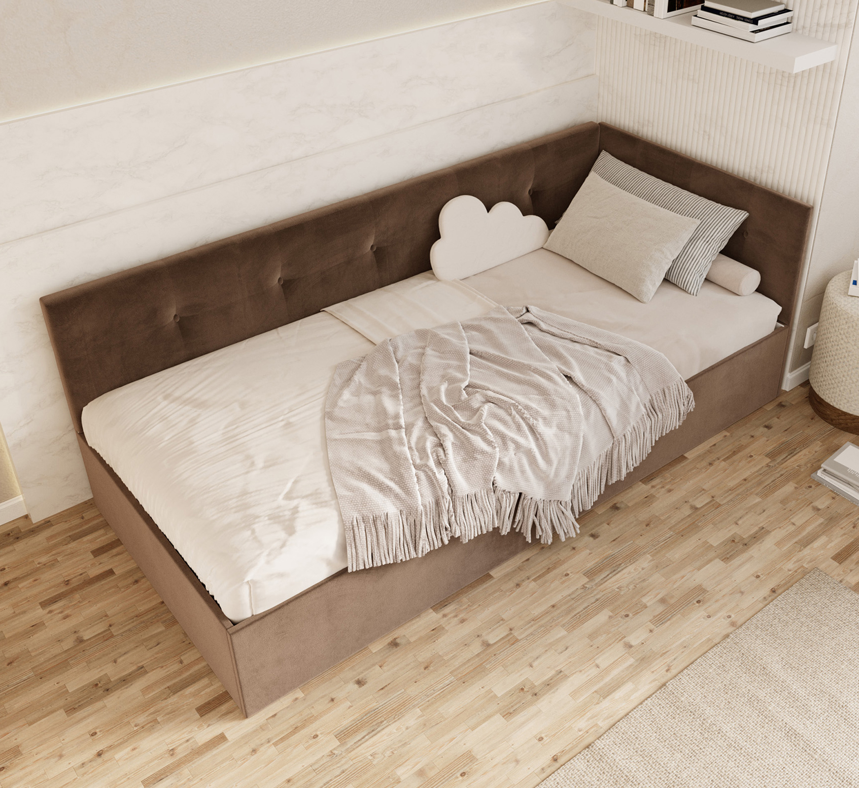 Postel EDDY 2 pro děti a mládež hnědá TRINITY 100x200 kovový zdvižný rošt