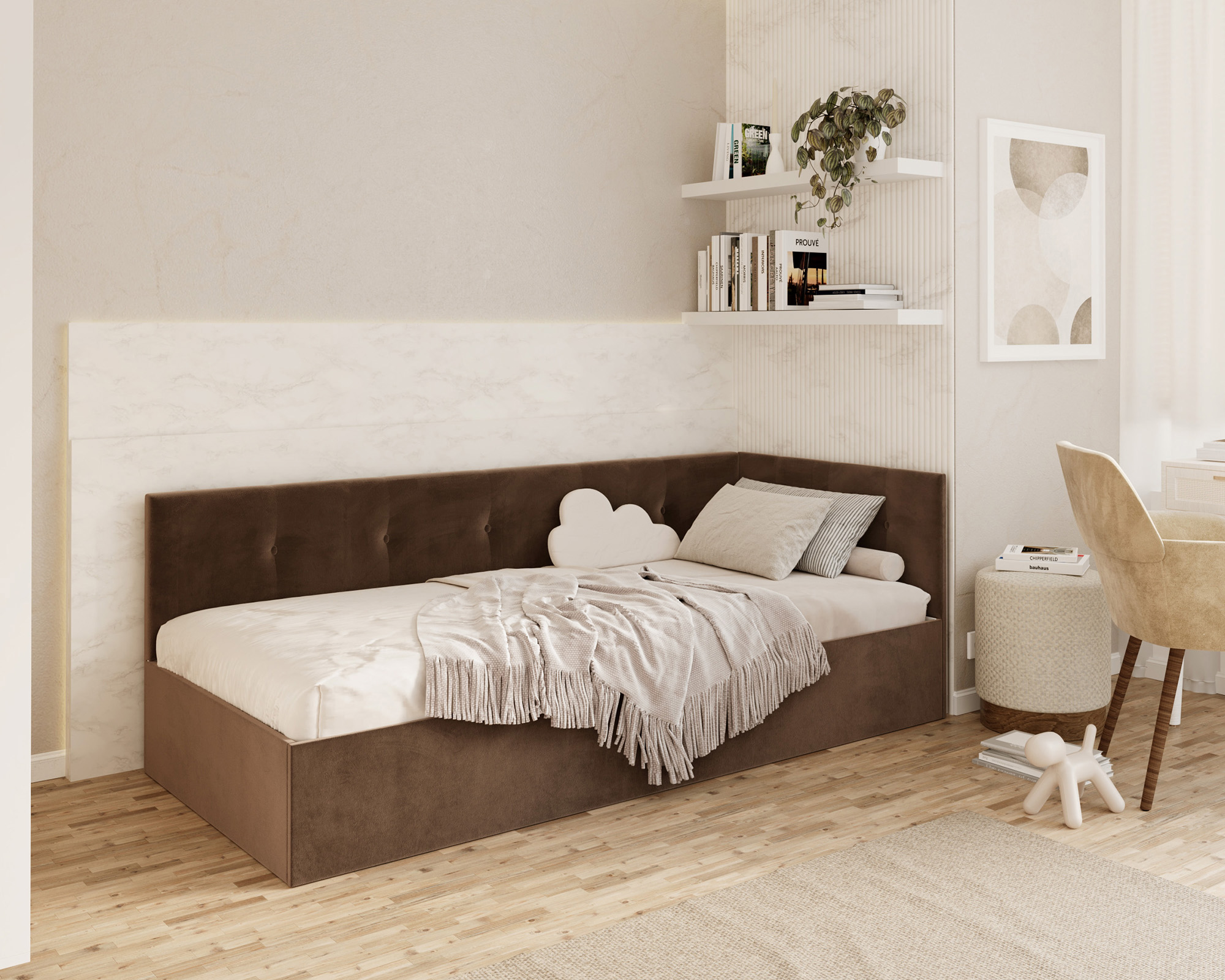 Postel EDDY 2 pro děti a mládež hnědá TRINITY 100x200 kovový zdvižný rošt