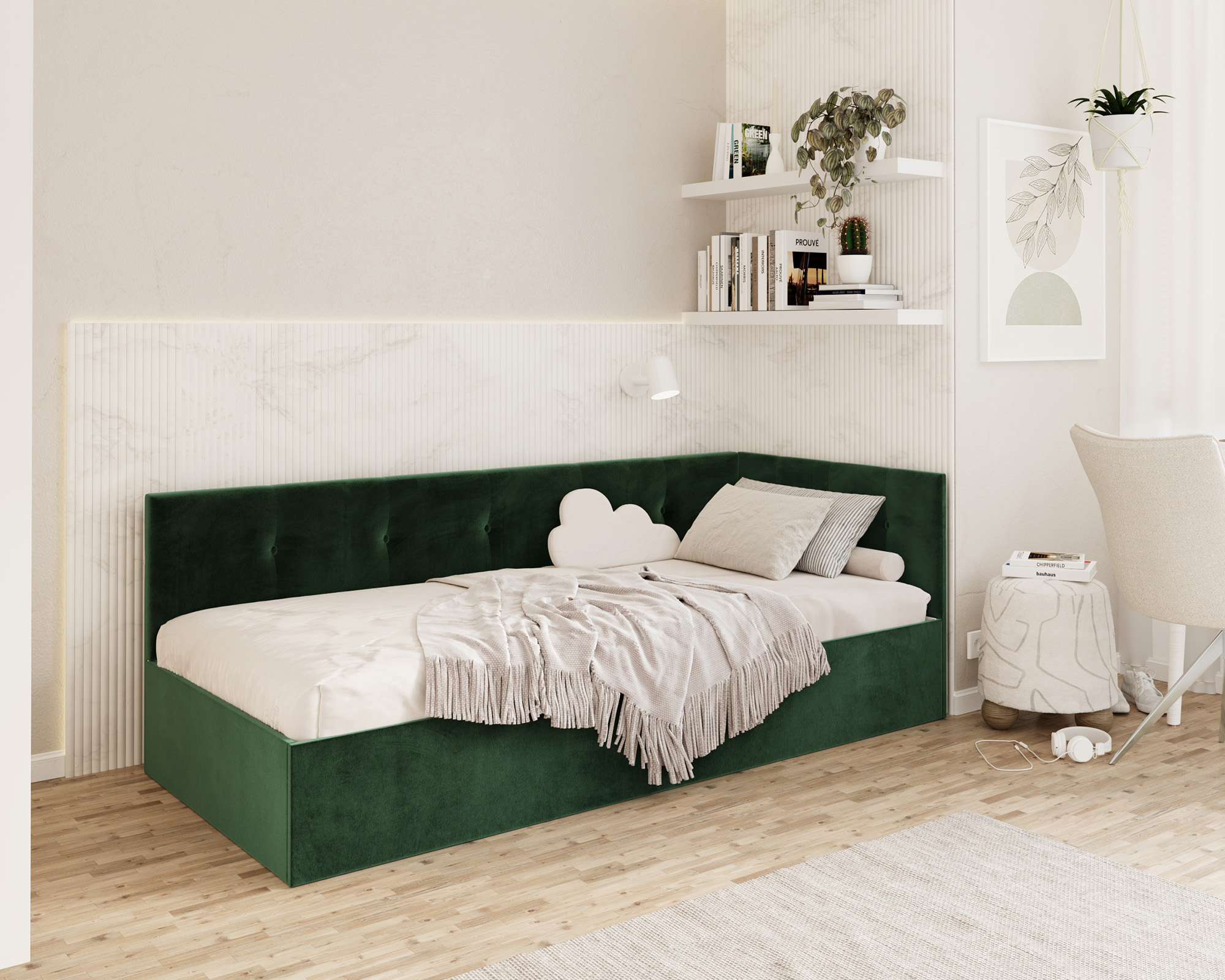 Postel EDDY 2 pro děti a mládež zelená TRINITY 100x200 kovový zdvižný rošt