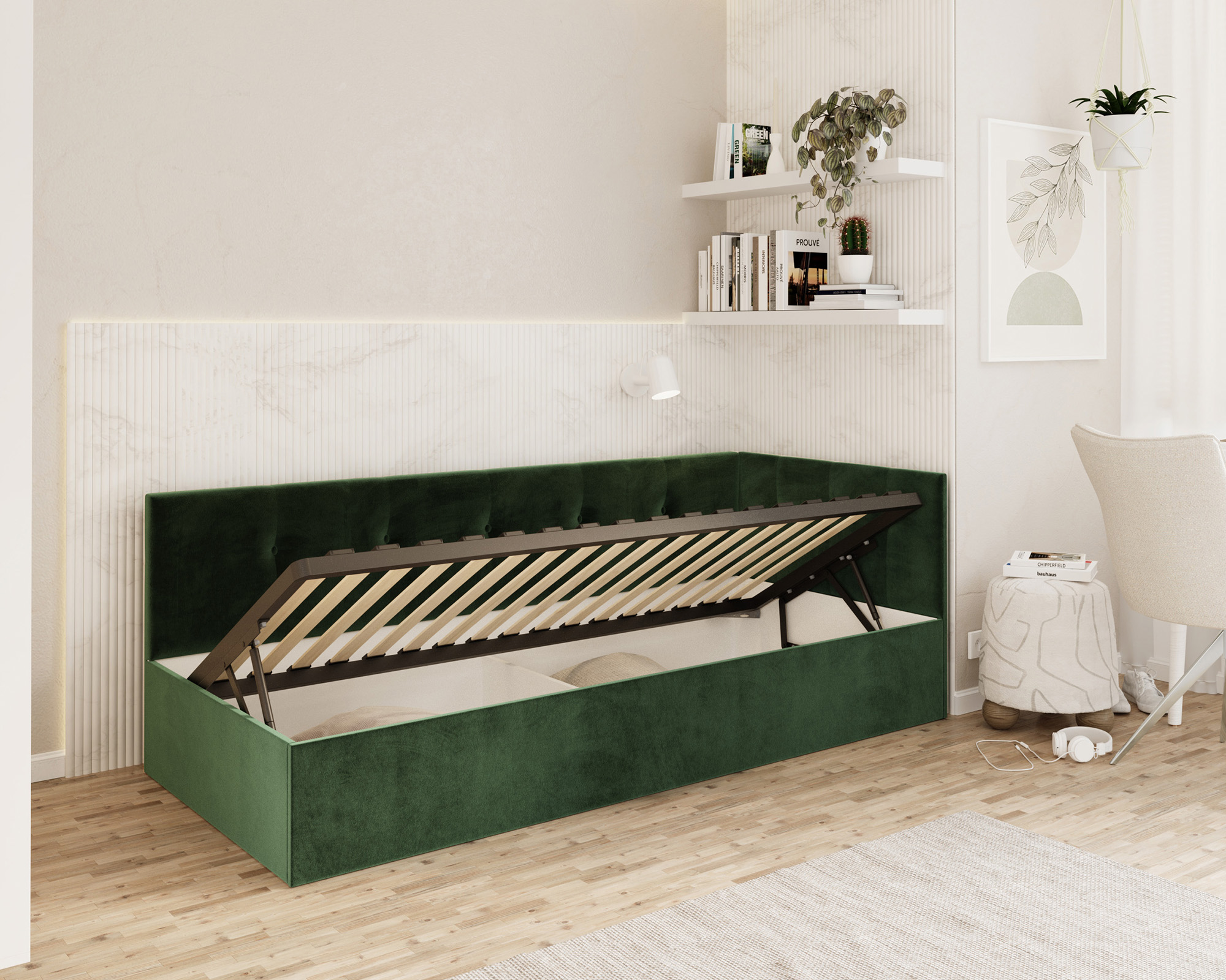 Postel EDDY 2 pro děti a mládež zelená TRINITY 100x200 kovový zdvižný rošt