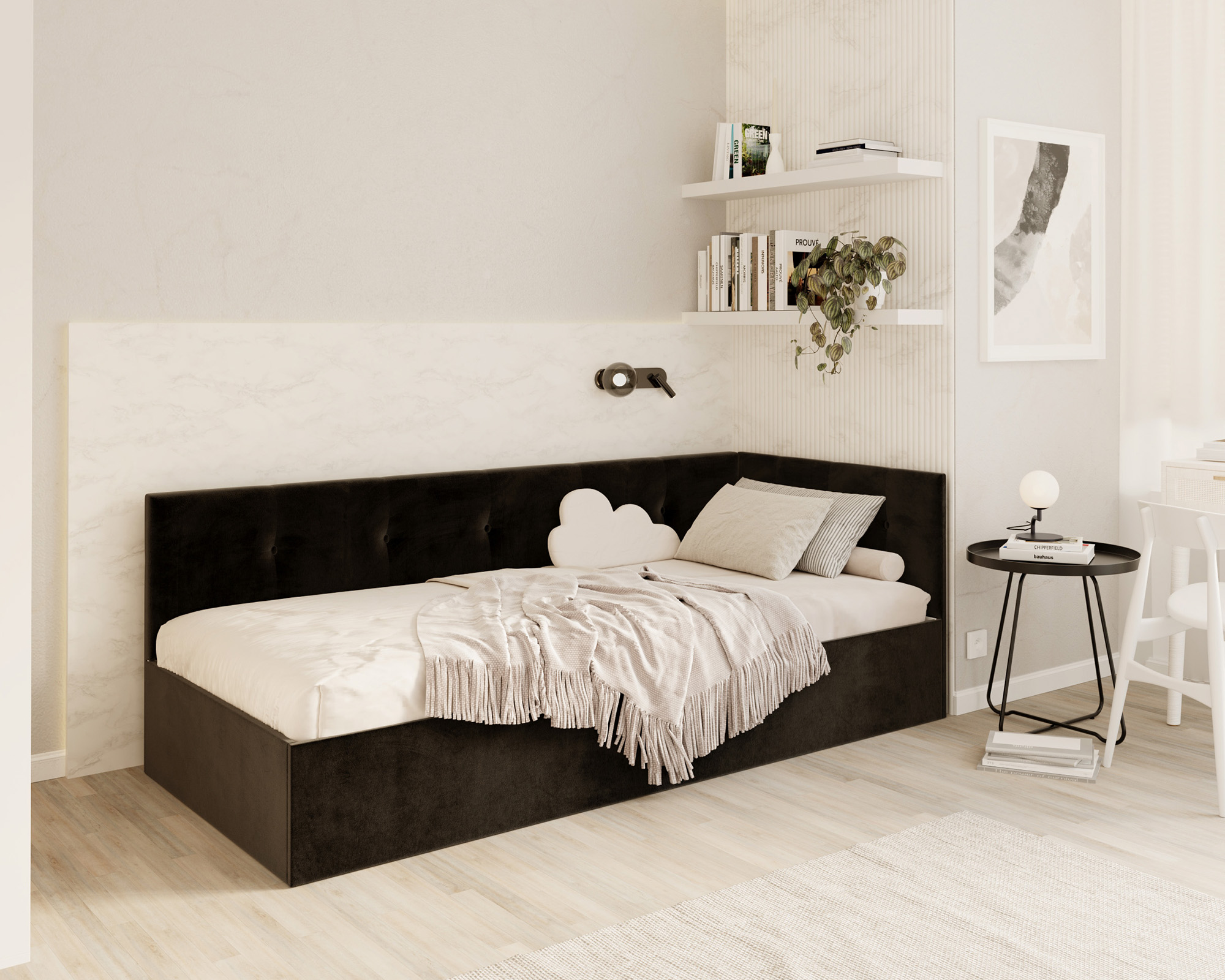 Postel EDDY 2 pro děti a mládež černá TRINITY 100x200 kovový zdvižný rošt