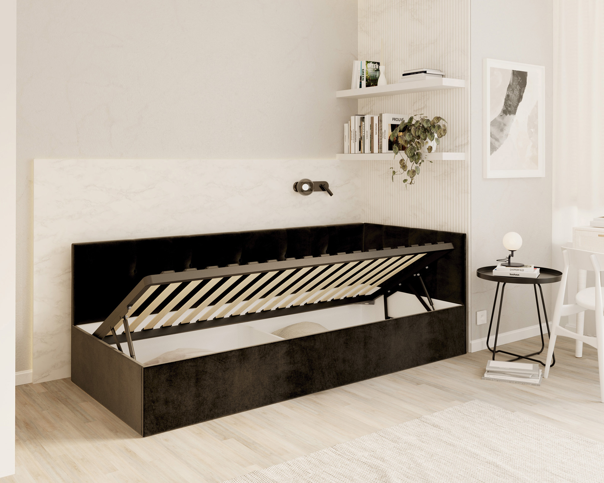 Postel EDDY 2 pro děti a mládež černá TRINITY 100x200 kovový zdvižný rošt