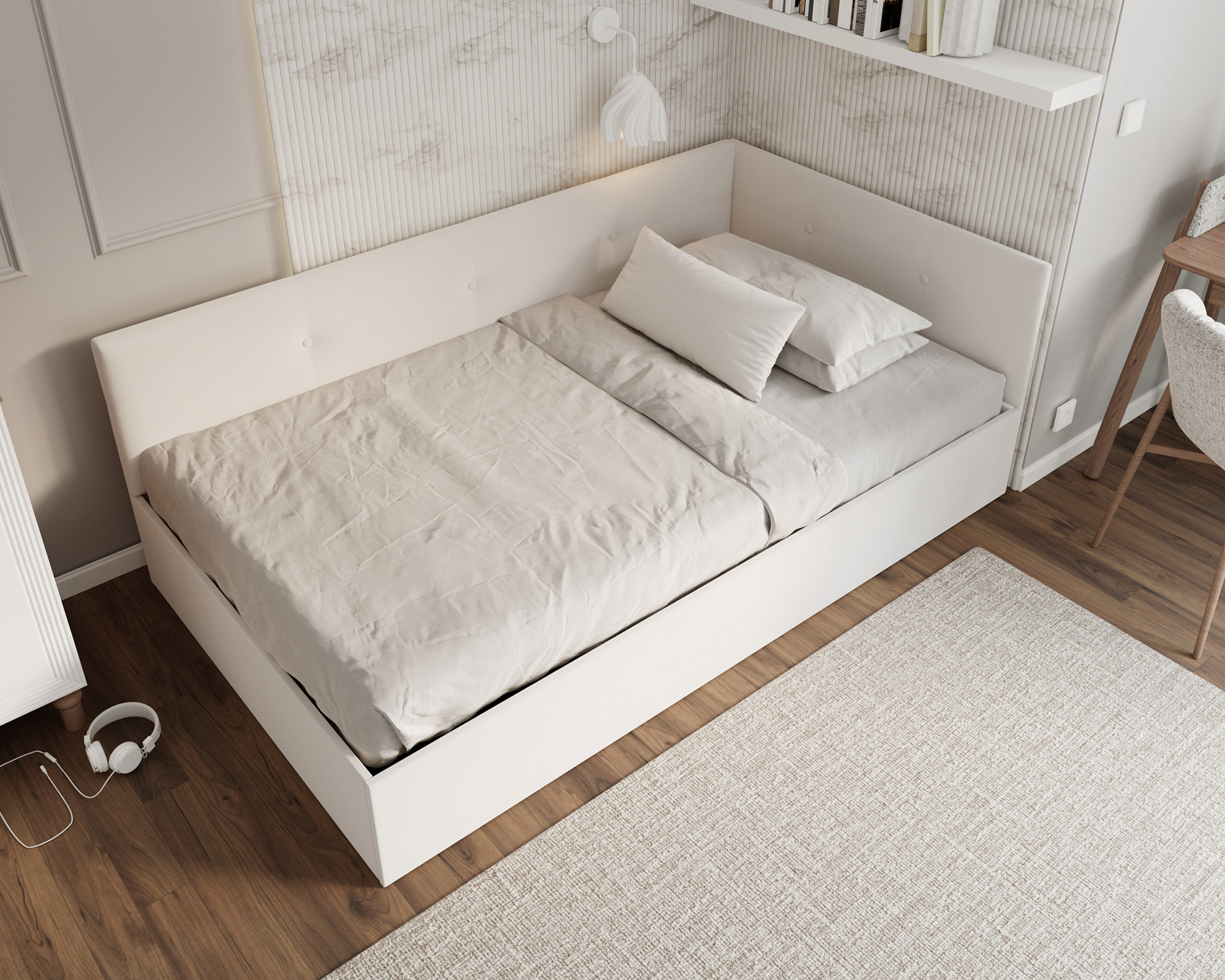 Postel EDDY 2 pro děti a mládež bílá TRINITY 120x200 kovový zdvižný rošt