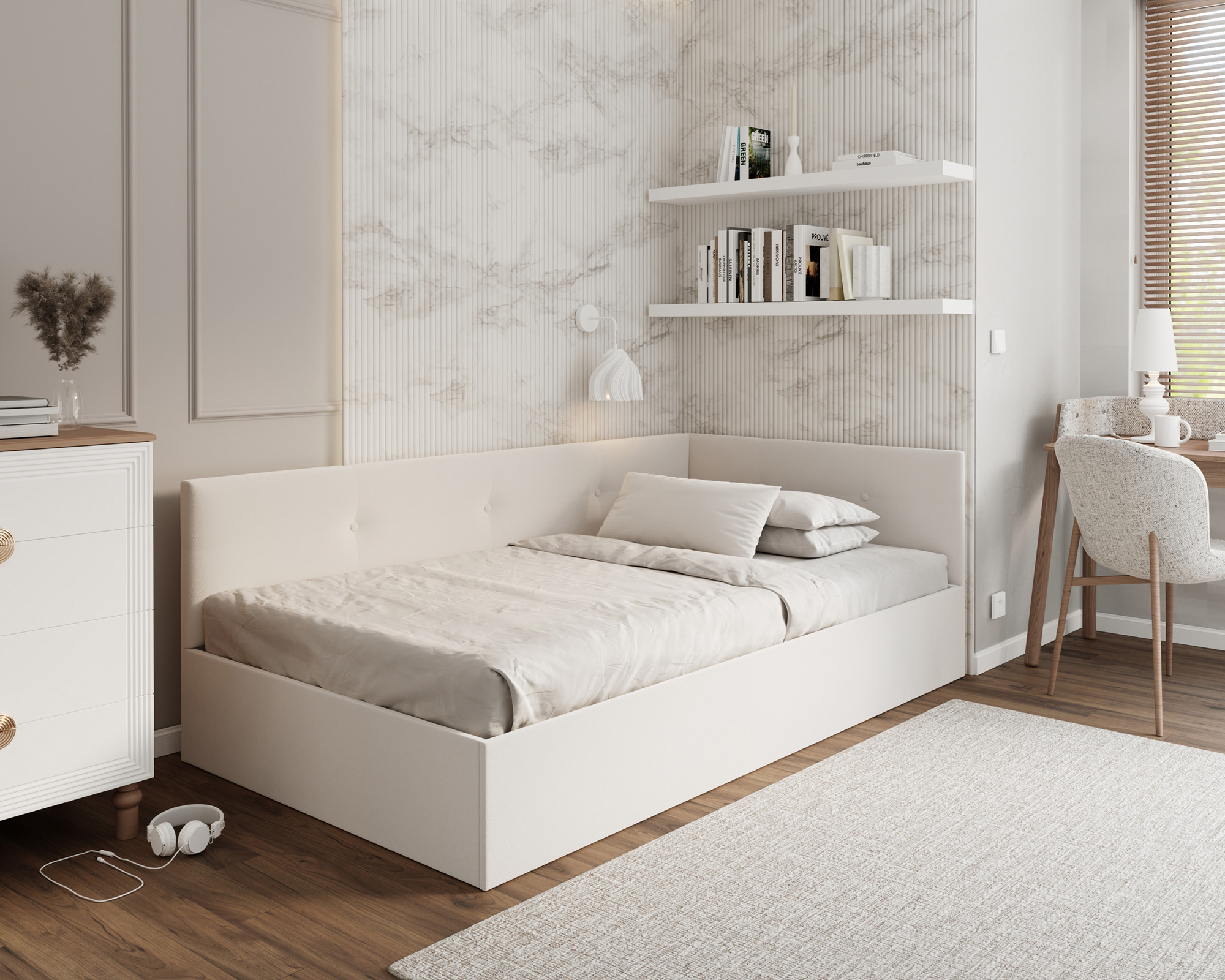 Postel EDDY 2 pro děti a mládež bílá TRINITY 120x200 kovový zdvižný rošt