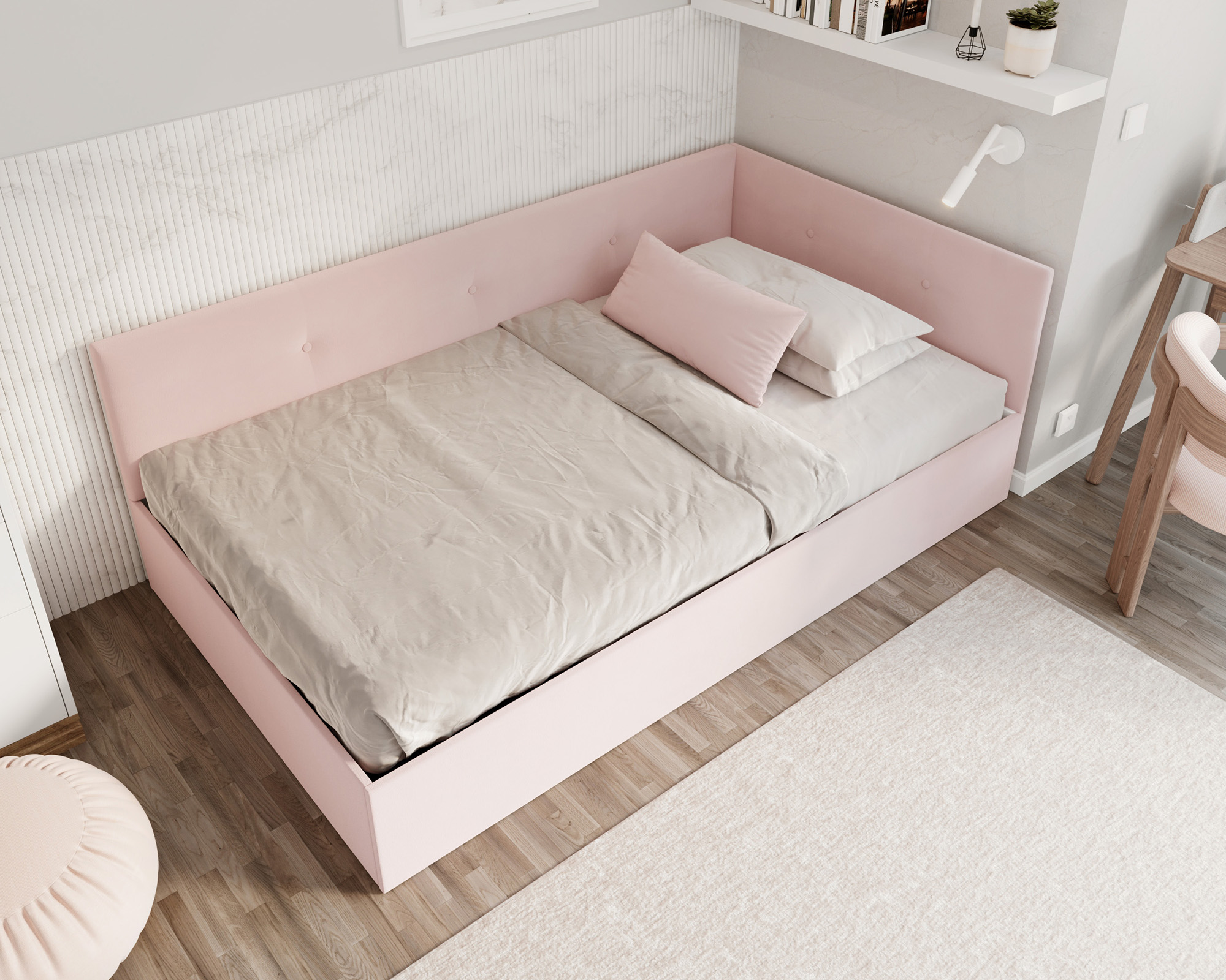 Postel EDDY 2 pro děti a mládež pudrová růžová TRINITY 120x200 kovový zdvižný rošt