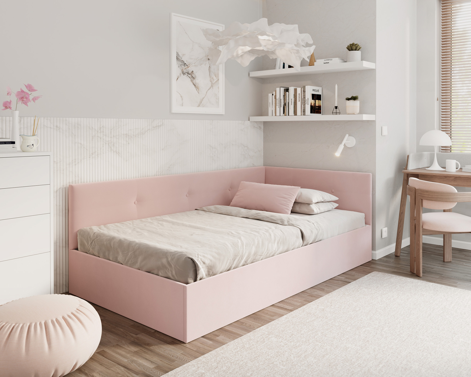 Postel EDDY 2 pro děti a mládež pudrová růžová TRINITY 120x200 kovový zdvižný rošt