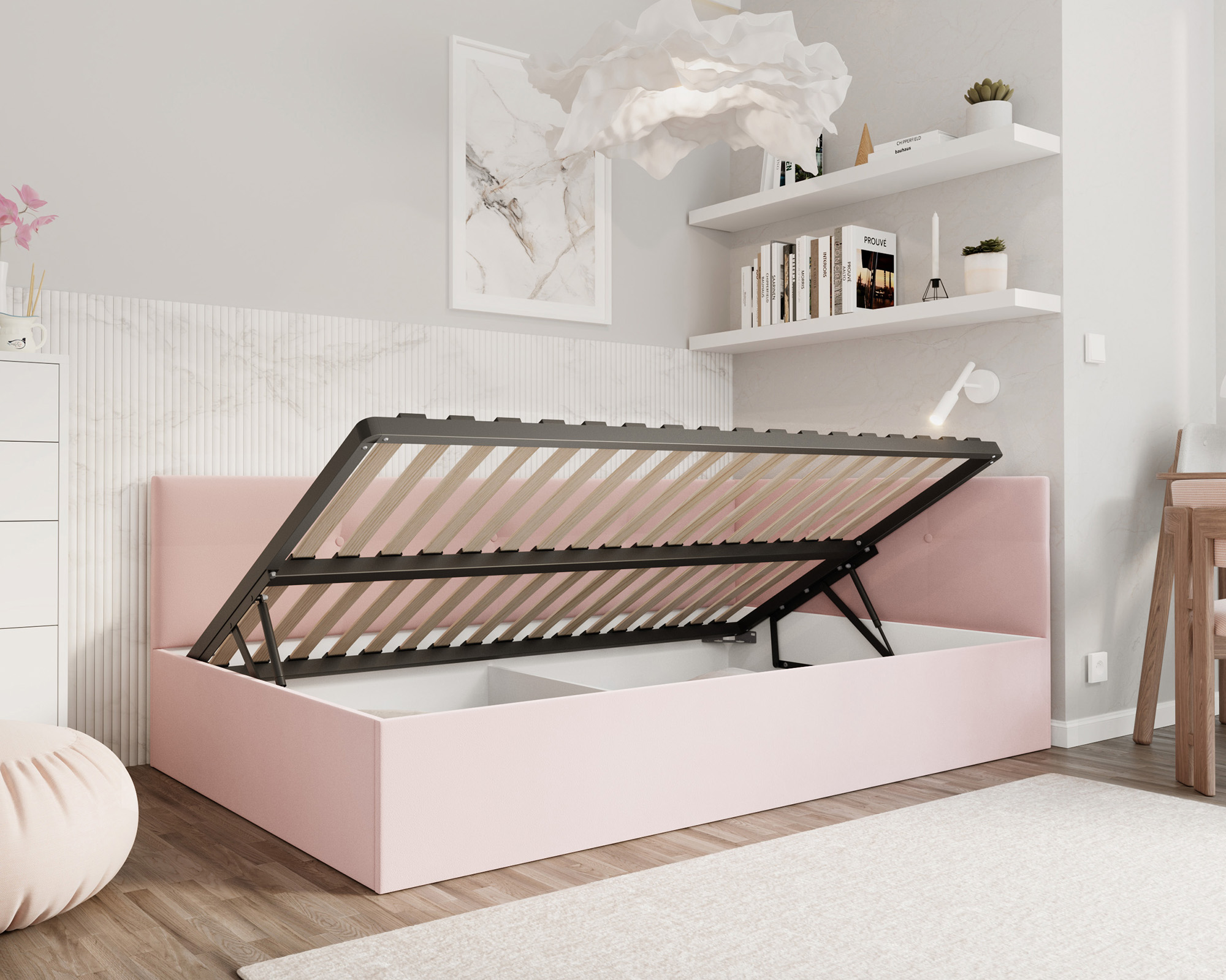 Postel EDDY 2 pro děti a mládež pudrová růžová TRINITY 120x200 kovový zdvižný rošt