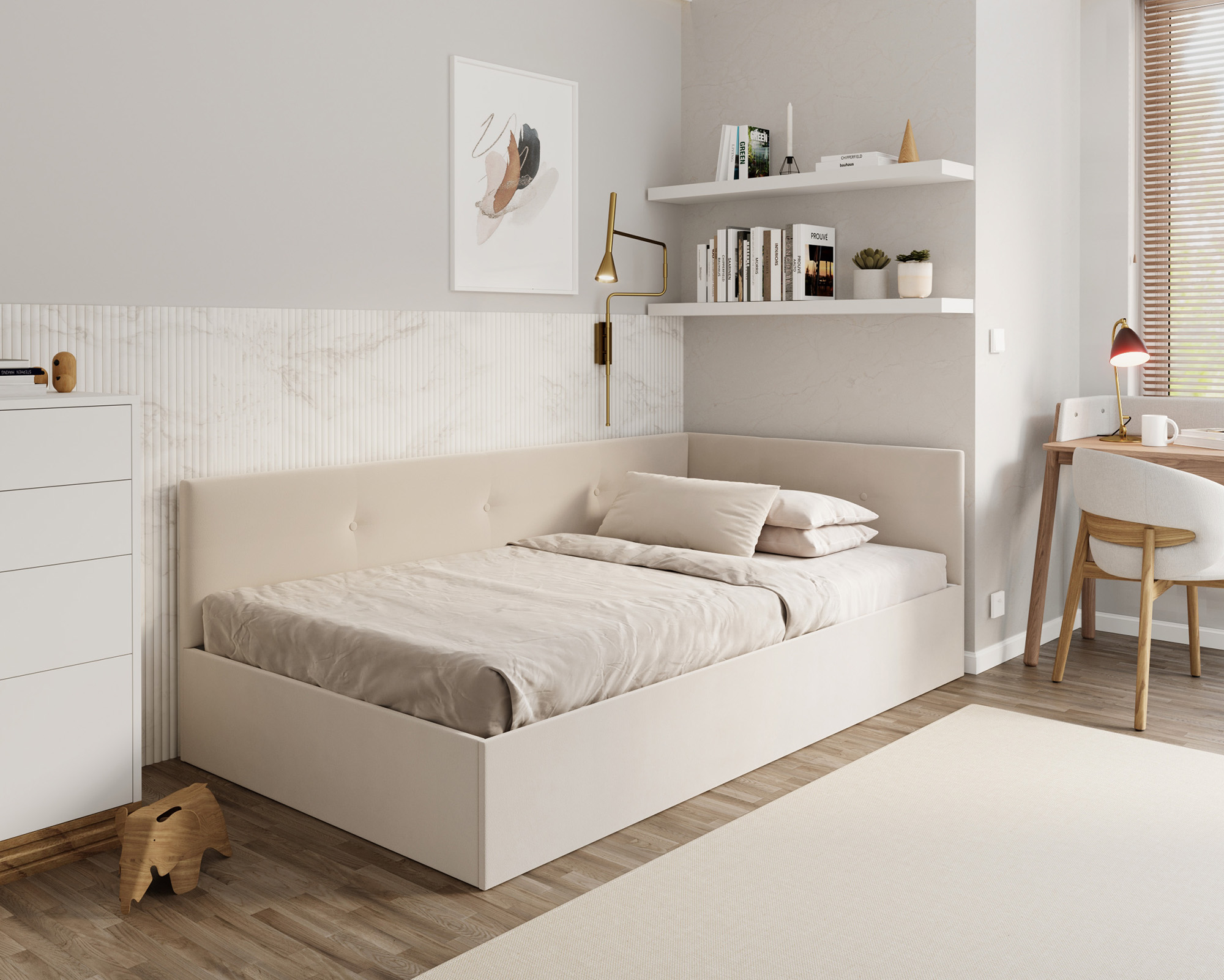 Postel EDDY 2 pro děti a mládež krémová TRINITY 120x200 kovový zdvižný rošt