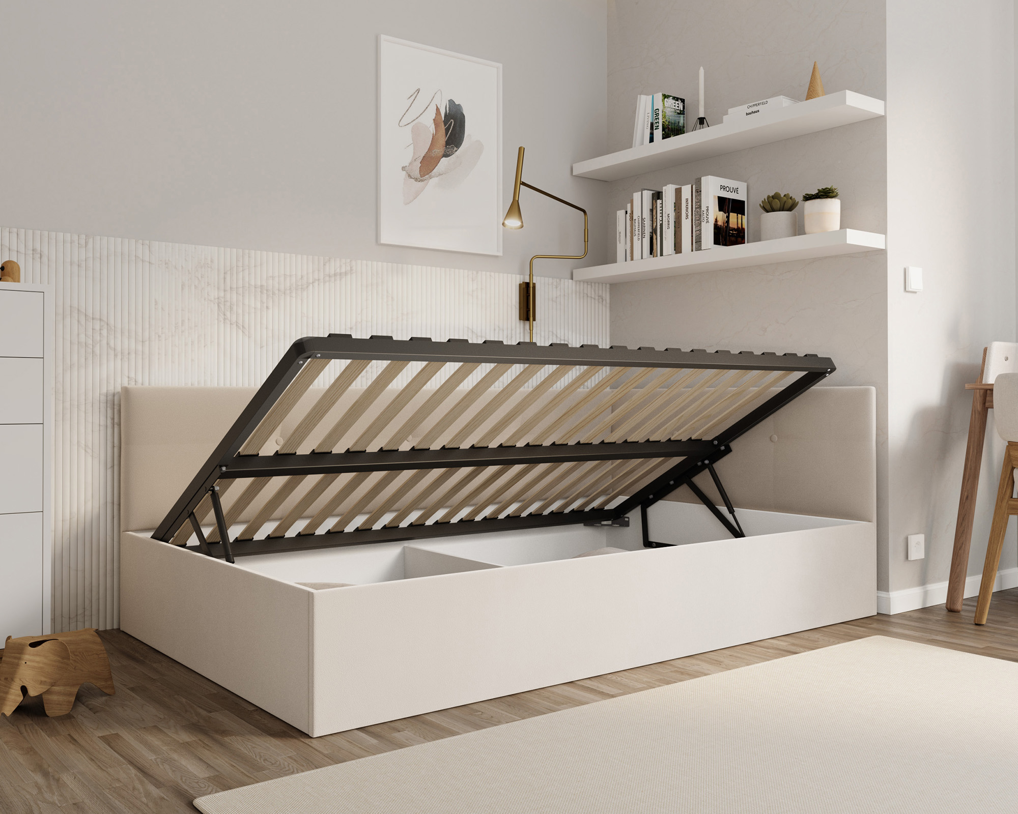 Postel EDDY 2 pro děti a mládež krémová TRINITY 120x200 kovový zdvižný rošt