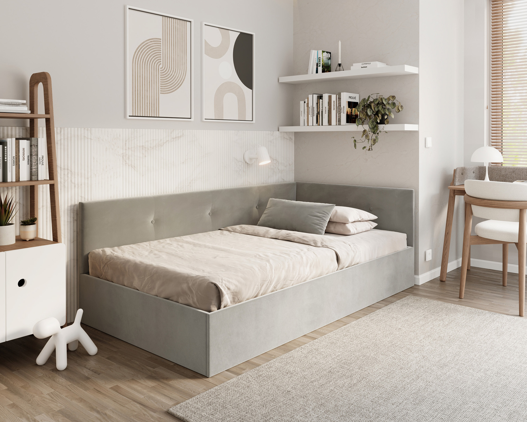 Postel EDDY 2 pro děti a mládež šedá TRINITY 120x200 kovový zdvižný rošt